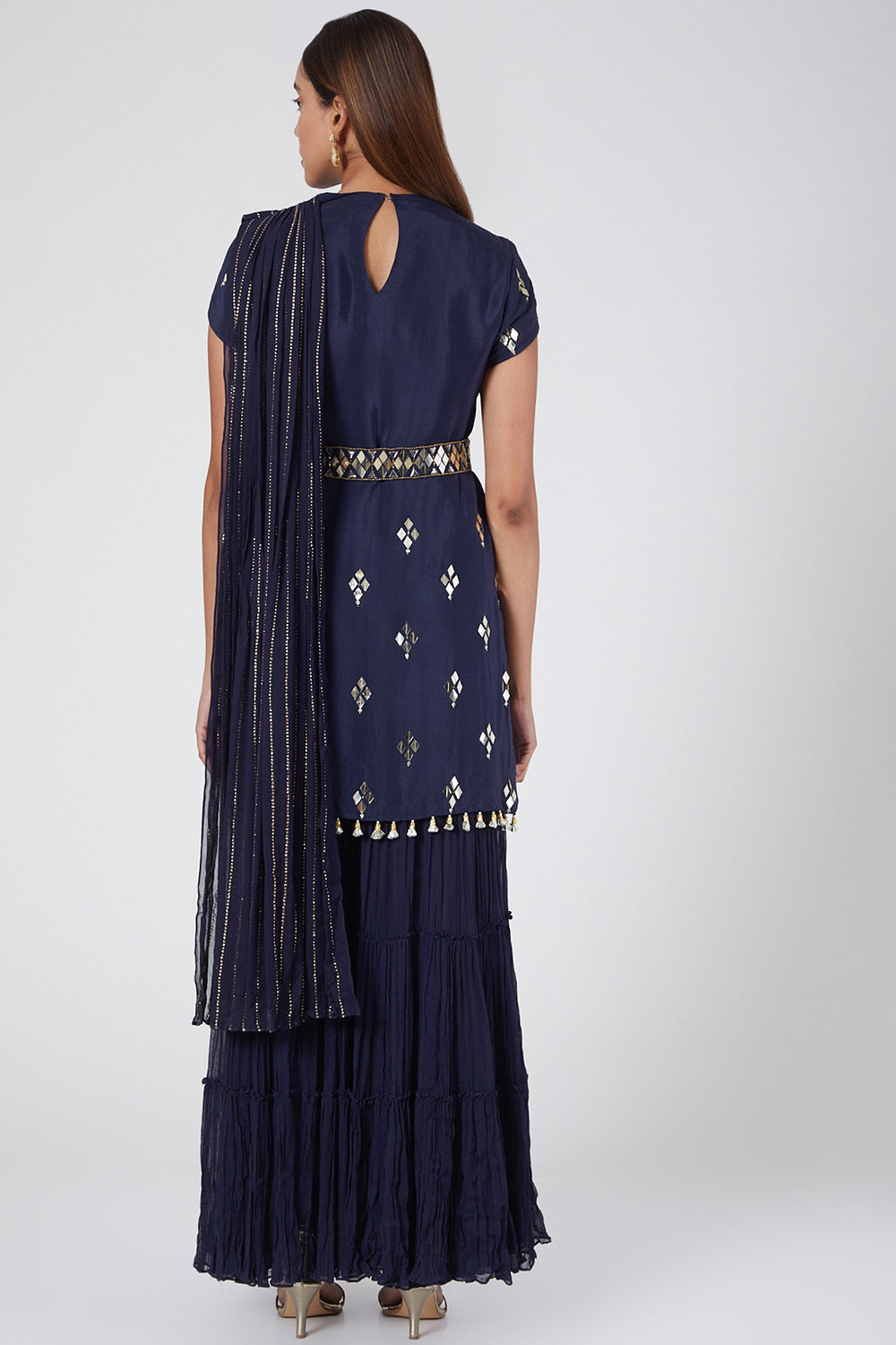 Embroidered Cobalt Blue Sharara Set - Auraya Fashion -  - #tag1# - #tag2# - #tag3# - #tag3#