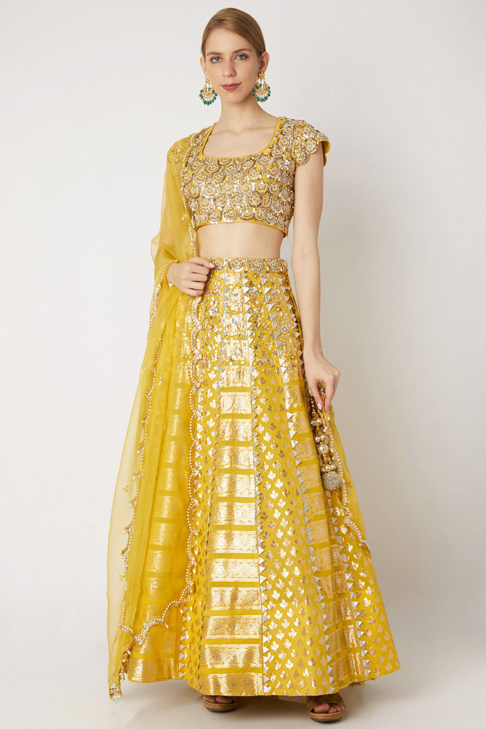 Embroidered Yellow Lehenga Set - Auraya Fashion - Nidhika Shekhar - #tag1# - #tag2# - #tag3# - #tag3#