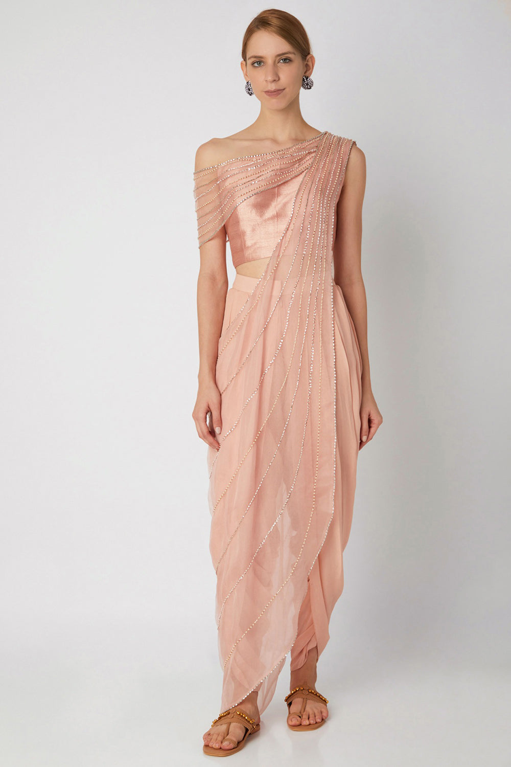 Embroidered Blush Pink Dhoti Set - Auraya Fashion - Nidhika Shekhar - #tag1# - #tag2# - #tag3# - #tag3#