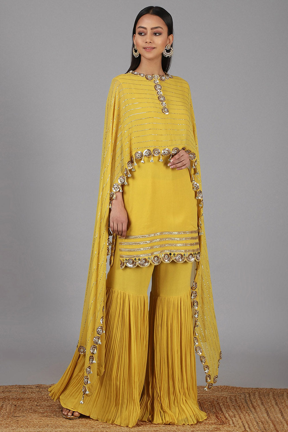 Embroidered Yellow Sharara Set - Auraya Fashion - Nidhika Shekhar - #tag1# - #tag2# - #tag3# - #tag3#