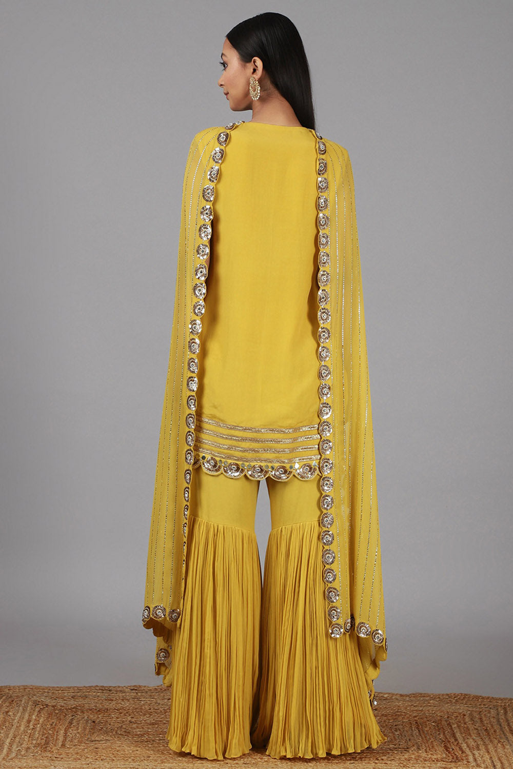 Embroidered Yellow Sharara Set - Auraya Fashion -  - #tag1# - #tag2# - #tag3# - #tag3#