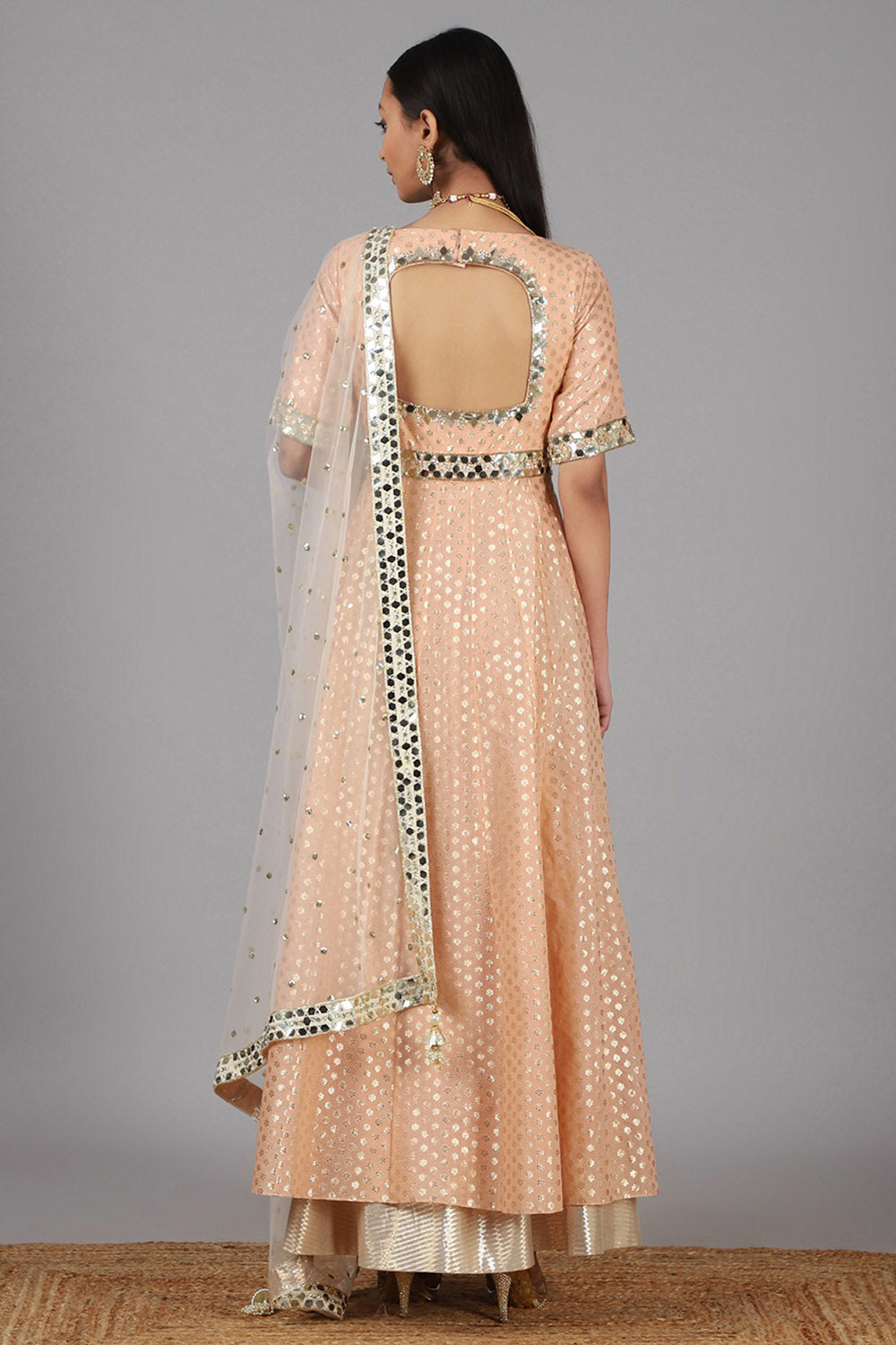 Embellished Peach Anarkali With Dupatta - Auraya Fashion -  - #tag1# - #tag2# - #tag3# - #tag3#
