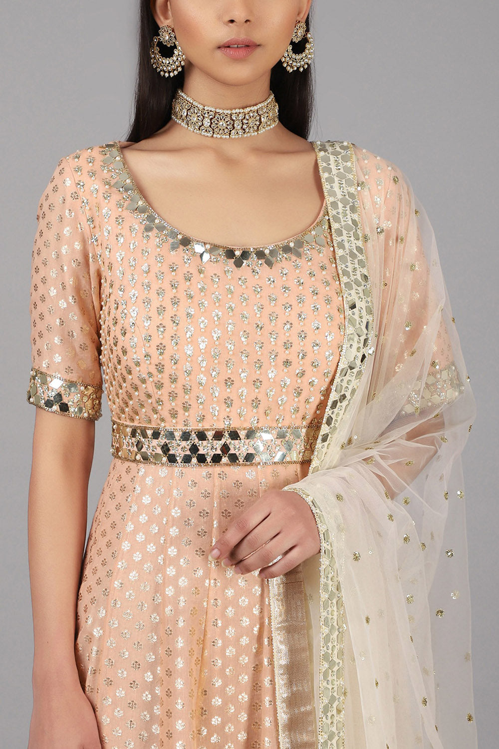 Embellished Peach Anarkali With Dupatta - Auraya Fashion -  - #tag1# - #tag2# - #tag3# - #tag3#