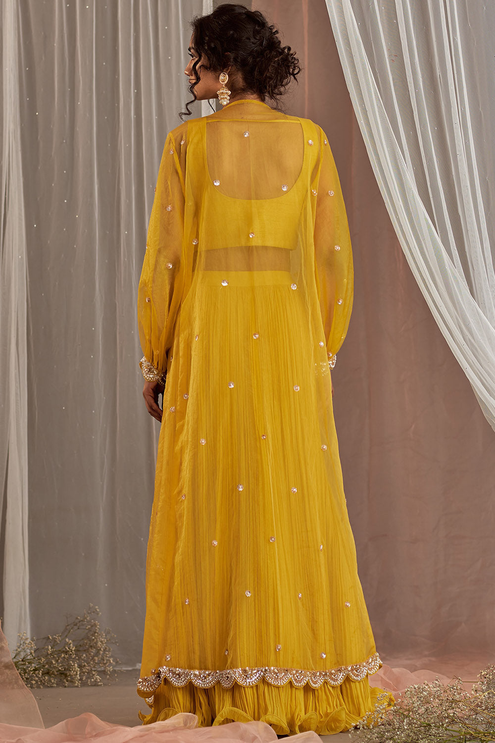 Crinckle Georgette Yellow Lehenga Set - Auraya Fashion -  - #tag1# - #tag2# - #tag3# - #tag3#