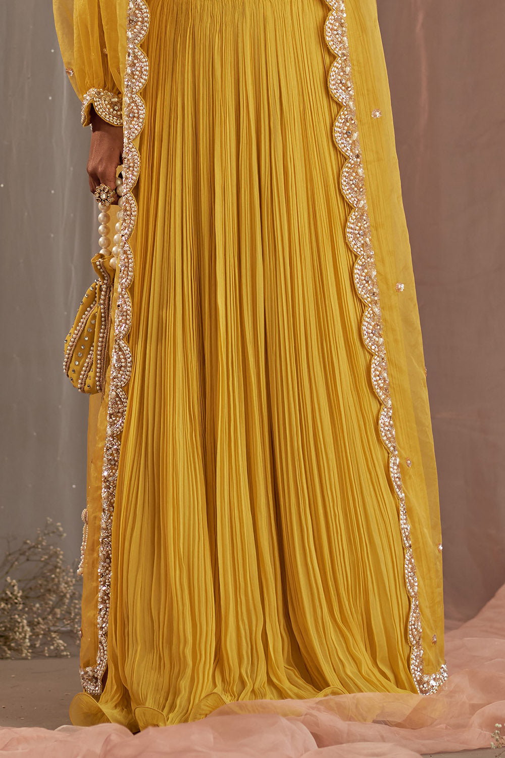 Crinckle Georgette Yellow Lehenga Set - Auraya Fashion -  - #tag1# - #tag2# - #tag3# - #tag3#