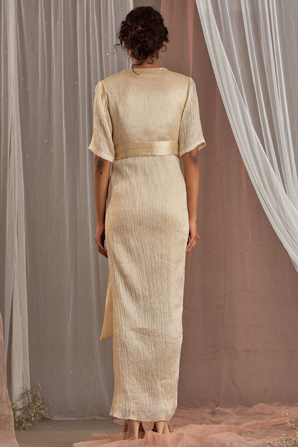 Hand Embroidered Ivory Tie-Up Dress - Auraya Fashion -  - #tag1# - #tag2# - #tag3# - #tag3#