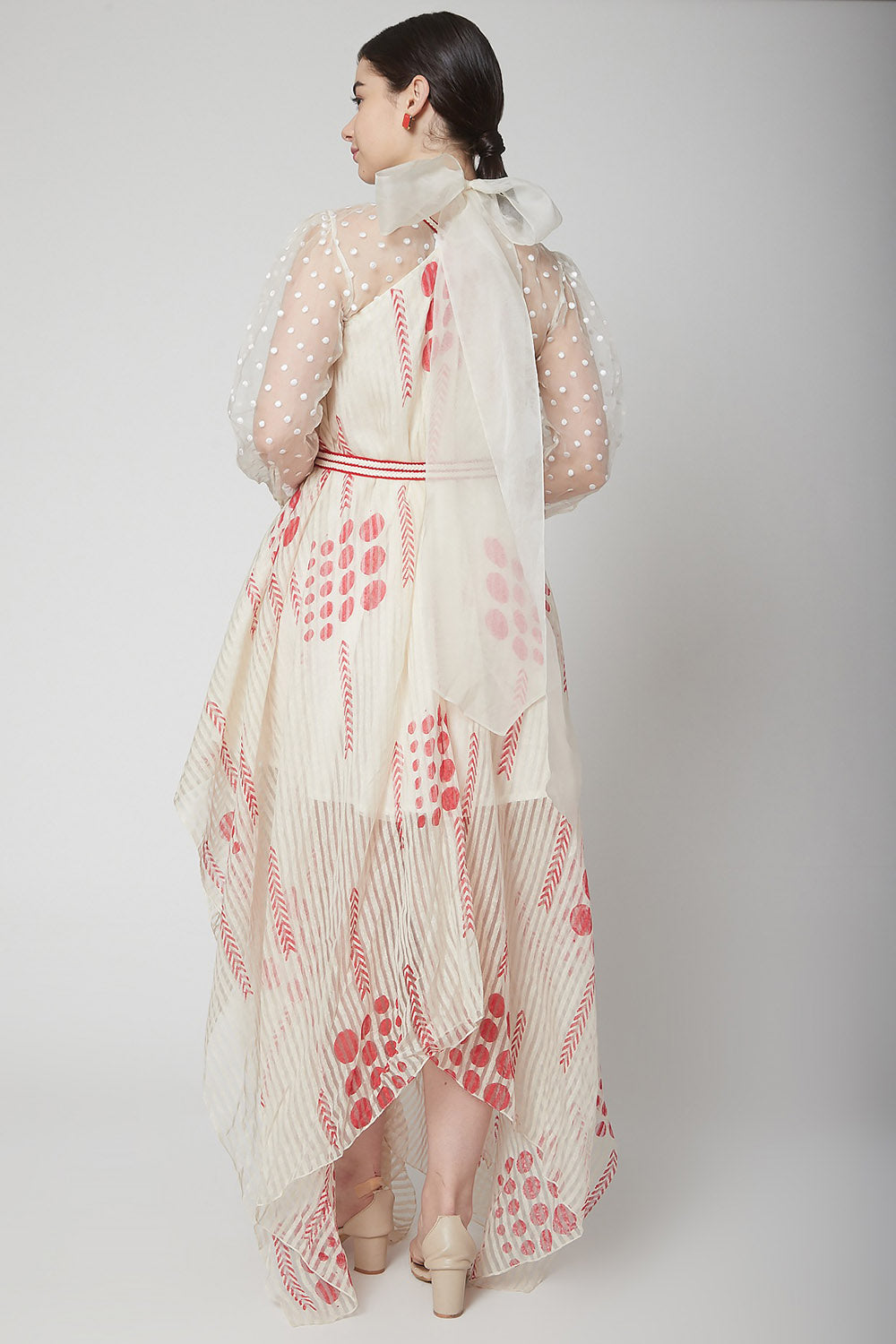 Printed White Dress With Blouse & Belt - Auraya Fashion -  - #tag1# - #tag2# - #tag3# - #tag3#