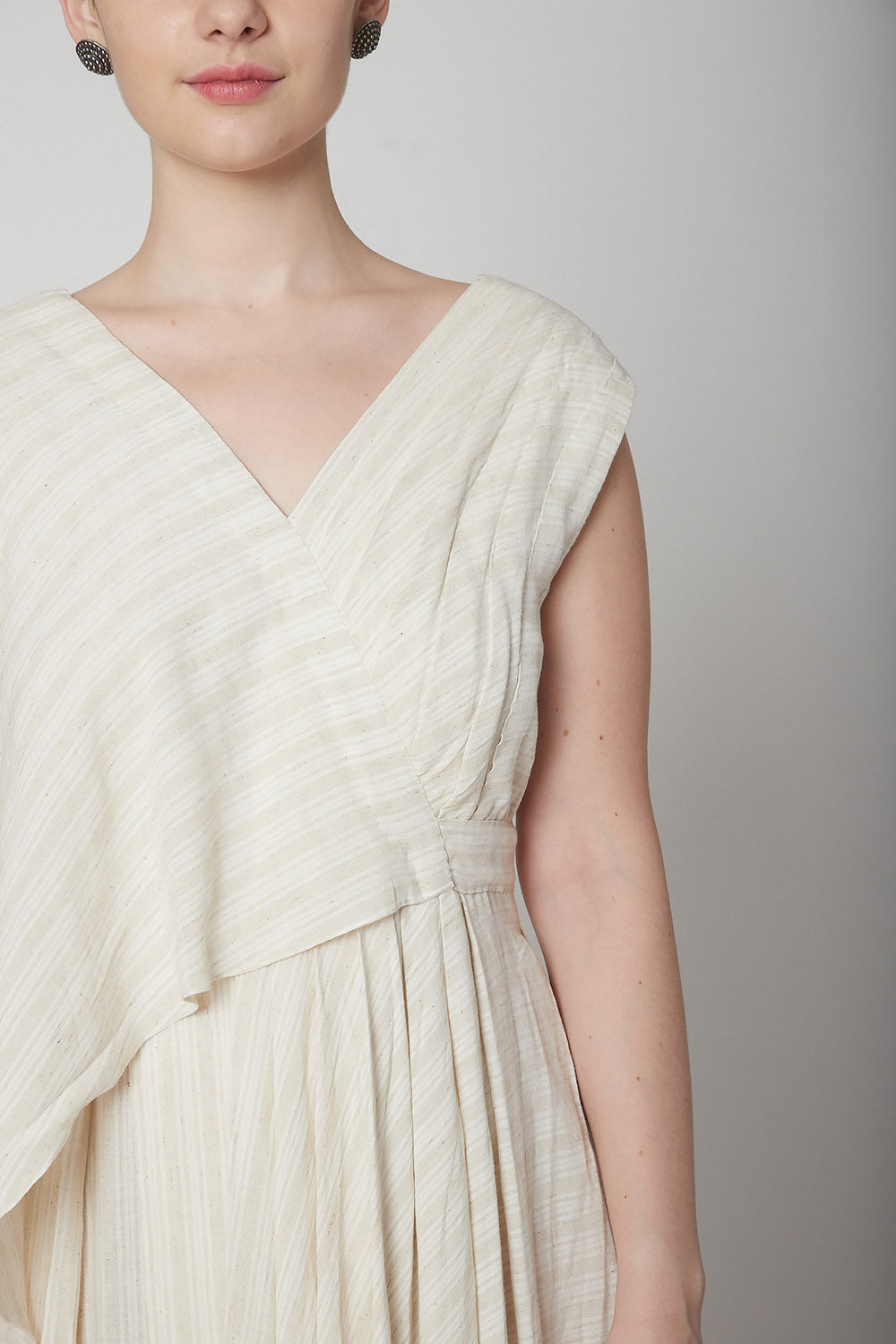 Layered Beige Jumpsuit With Stripes - Auraya Fashion -  - #tag1# - #tag2# - #tag3# - #tag3#