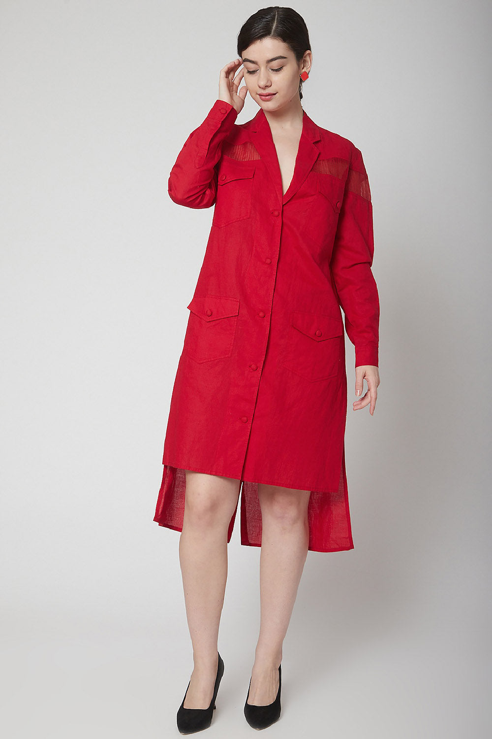 Blazer Red Dress With Organza Detailing - Auraya Fashion - Nidhika Shekhar - #tag1# - #tag2# - #tag3# - #tag3#