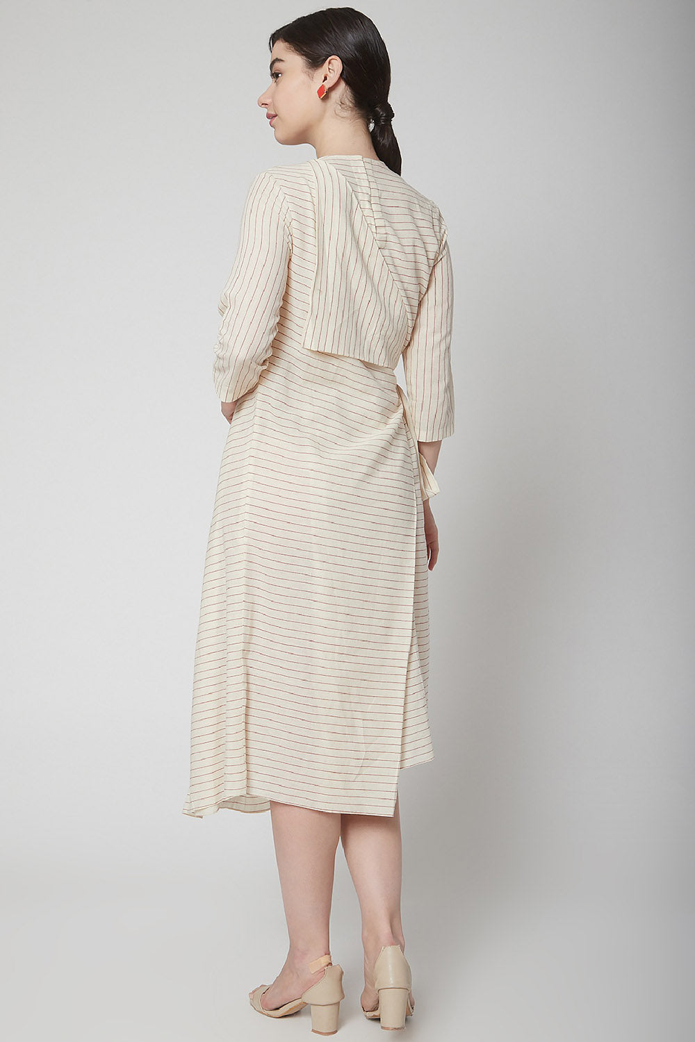 Draped Beige Dress With Stripes - Auraya Fashion -  - #tag1# - #tag2# - #tag3# - #tag3#