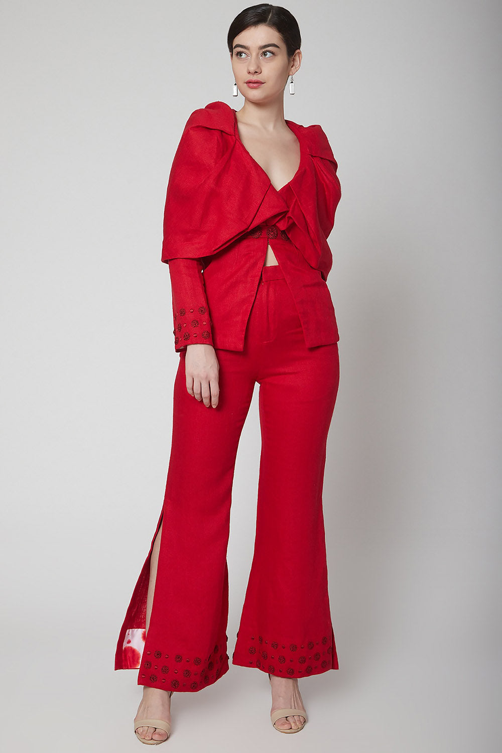 Draped Red Blazer Set - Auraya Fashion - Nidhika Shekhar - #tag1# - #tag2# - #tag3# - #tag3#