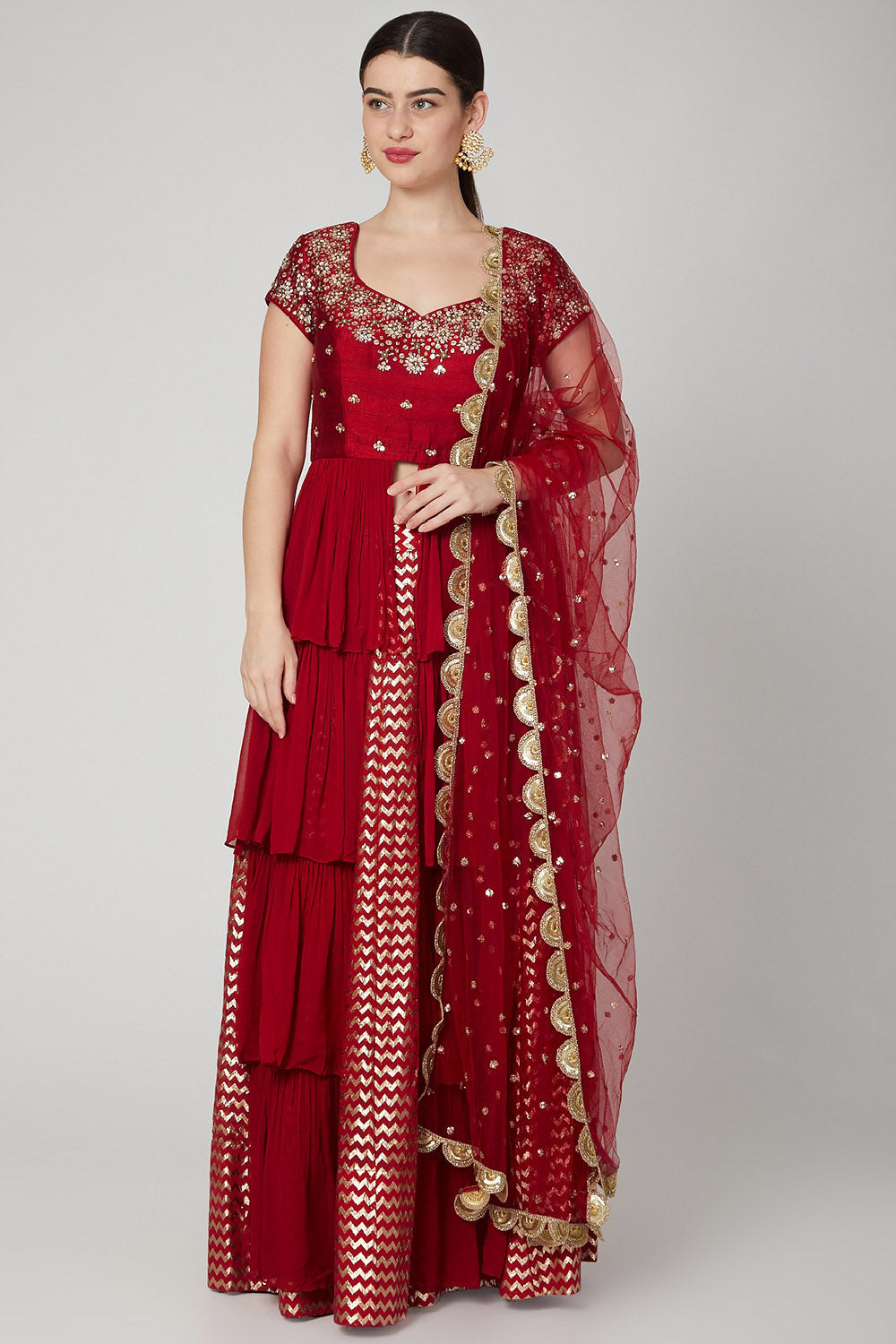 Embroidered Red Floral Lehenga Set - Auraya Fashion - Nidhika Shekhar - #tag1# - #tag2# - #tag3# - #tag3#