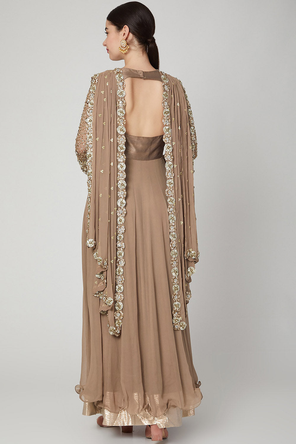 Embroidered Nude Draped Anarkali - Auraya Fashion -  - #tag1# - #tag2# - #tag3# - #tag3#