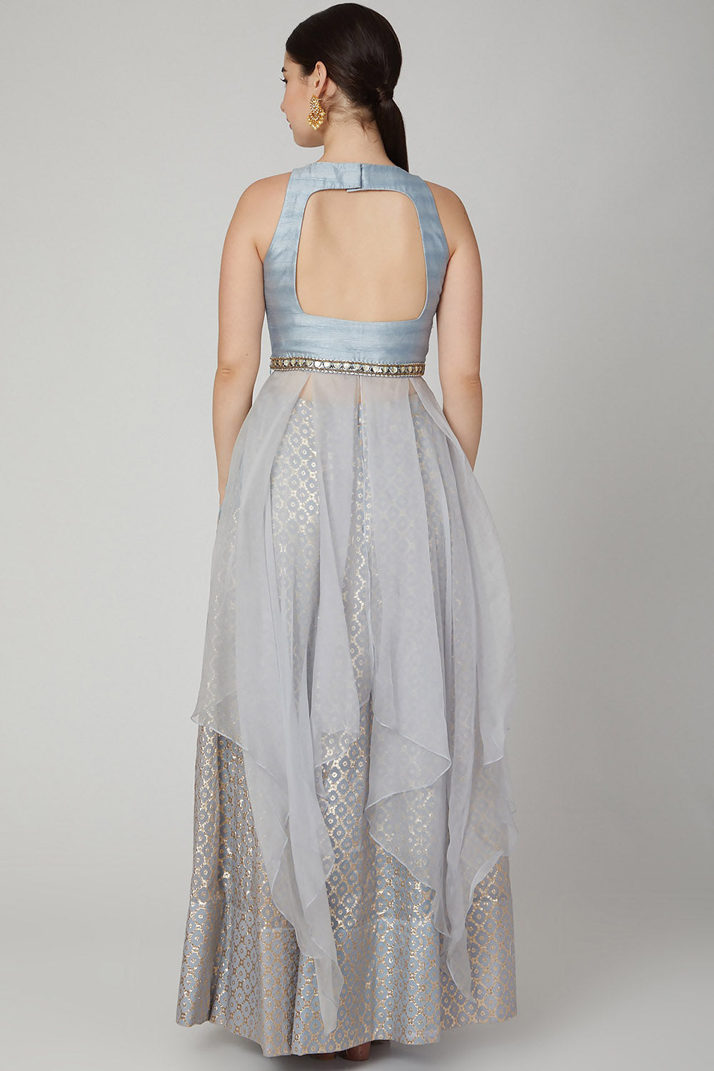 Embroidered Sky Blue Draped Lehenga Set - Auraya Fashion -  - #tag1# - #tag2# - #tag3# - #tag3#