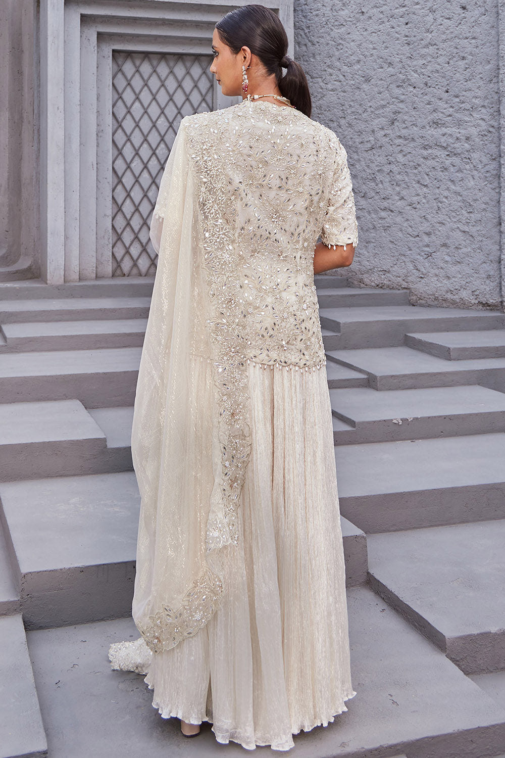 Crinkle Sharara Ivory Set - Auraya Fashion -  - #tag1# - #tag2# - #tag3# - #tag3#