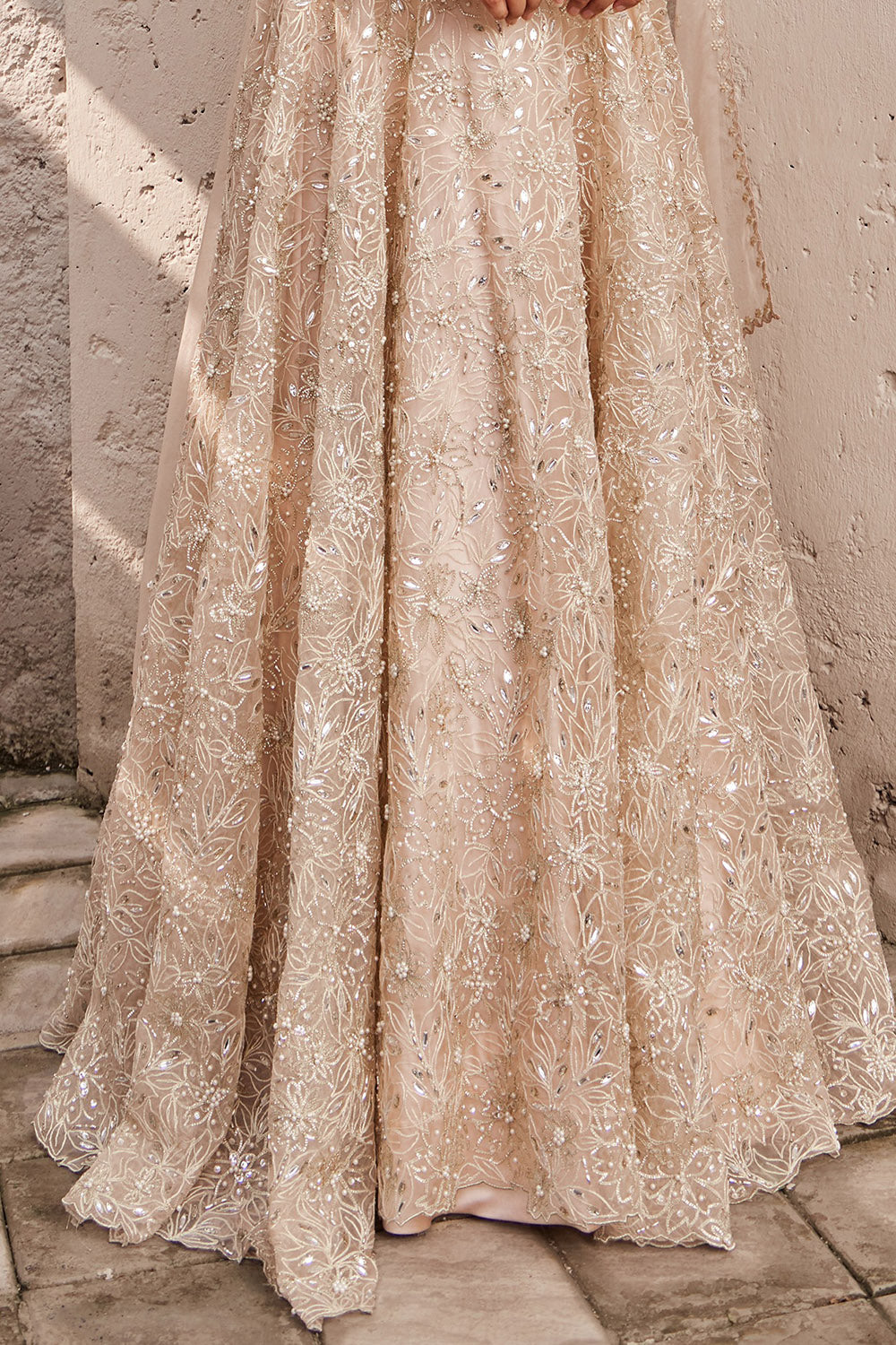 Satin & Organza Champagne Embroidered Lehenga Set - Auraya Fashion -  - #tag1# - #tag2# - #tag3# - #tag3#