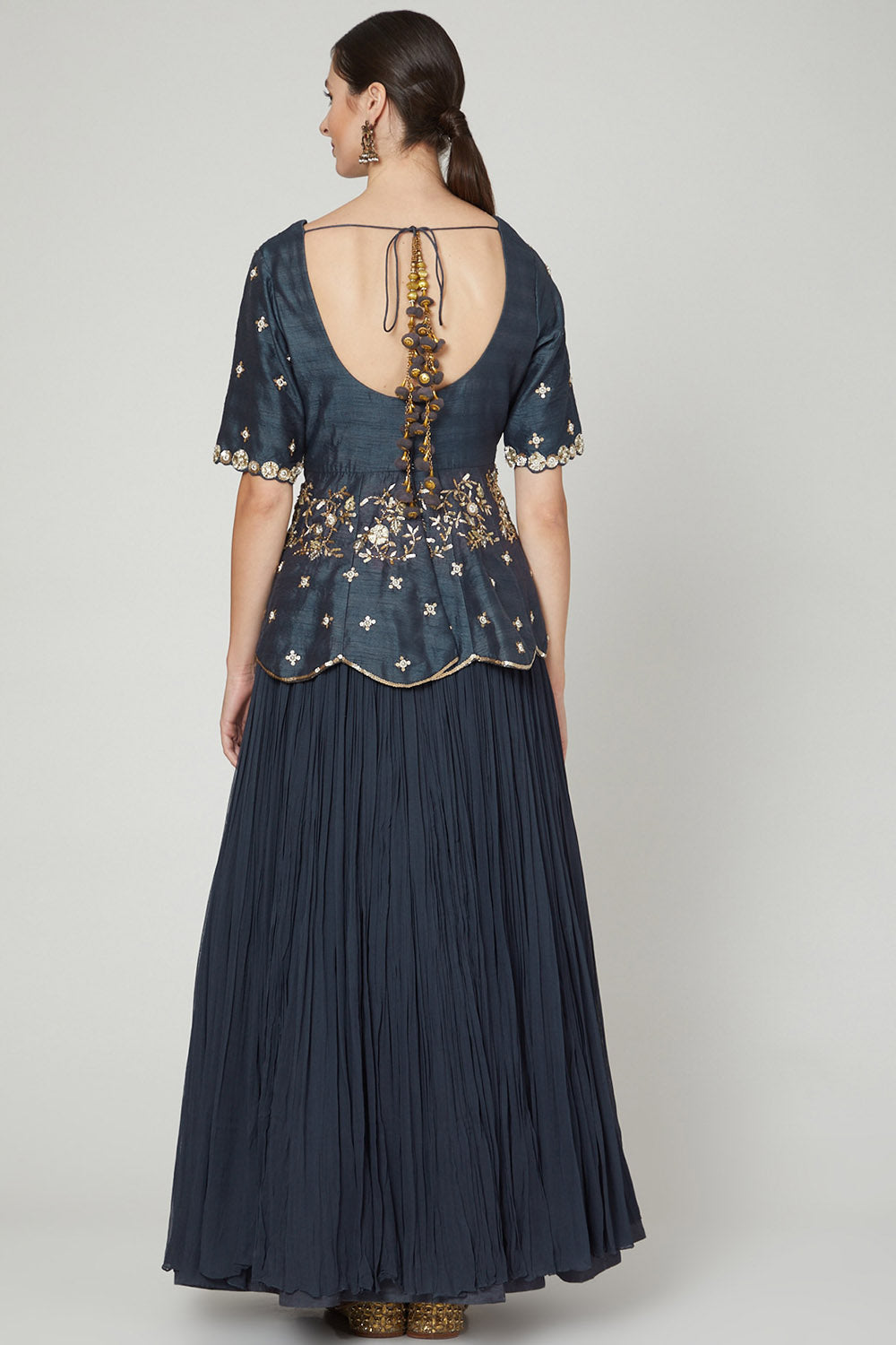 Crinkled Georgette Grey Lehenga Set - Auraya Fashion -  - #tag1# - #tag2# - #tag3# - #tag3#