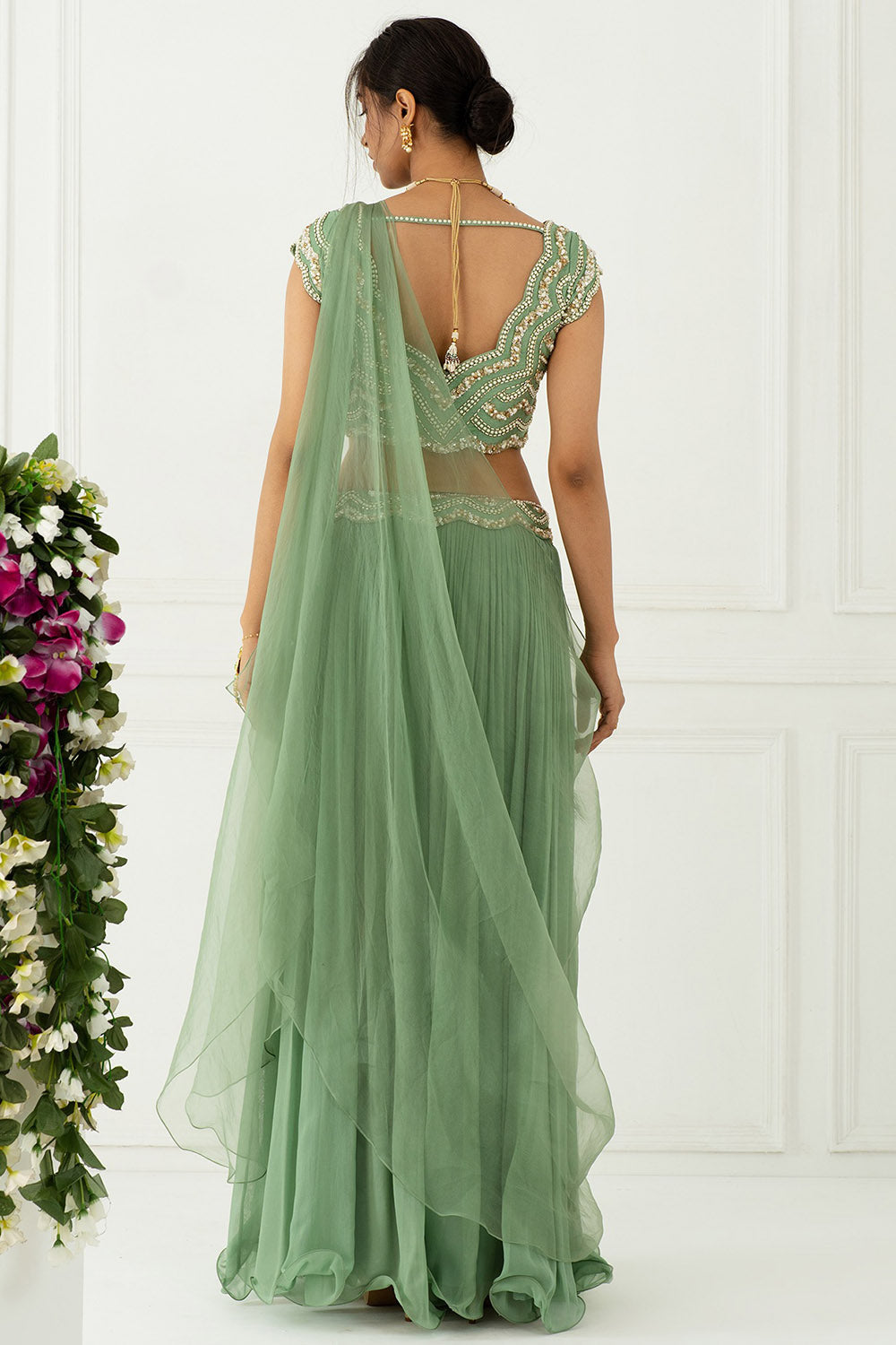 Crinkled Green Sharara Set - Auraya Fashion -  - #tag1# - #tag2# - #tag3# - #tag3#