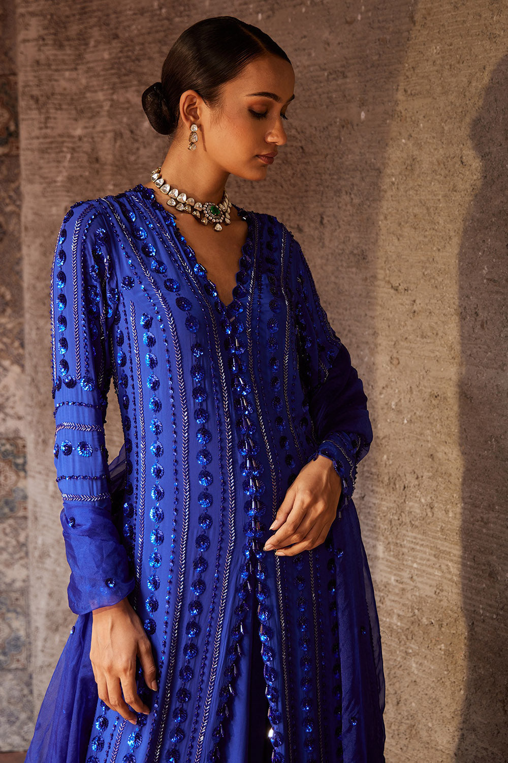 Crepe Blue Jacket Lehenga Set - Auraya Fashion -  - #tag1# - #tag2# - #tag3# - #tag3#