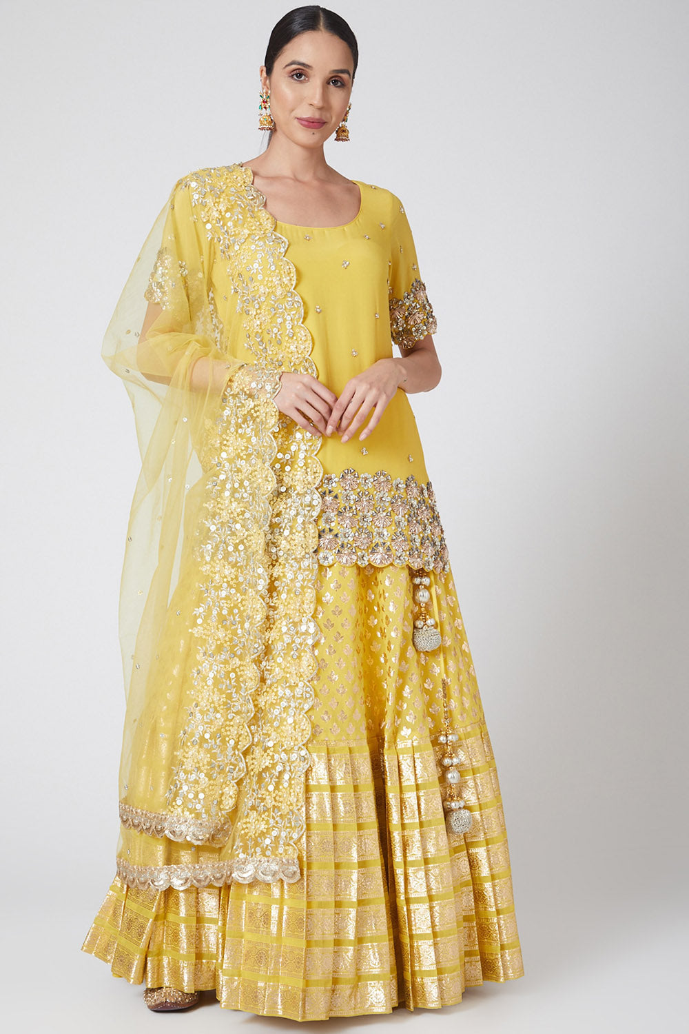 Embroidered Yellow Lehenga Set - Auraya Fashion - Nidhika Shekhar - #tag1# - #tag2# - #tag3# - #tag3#