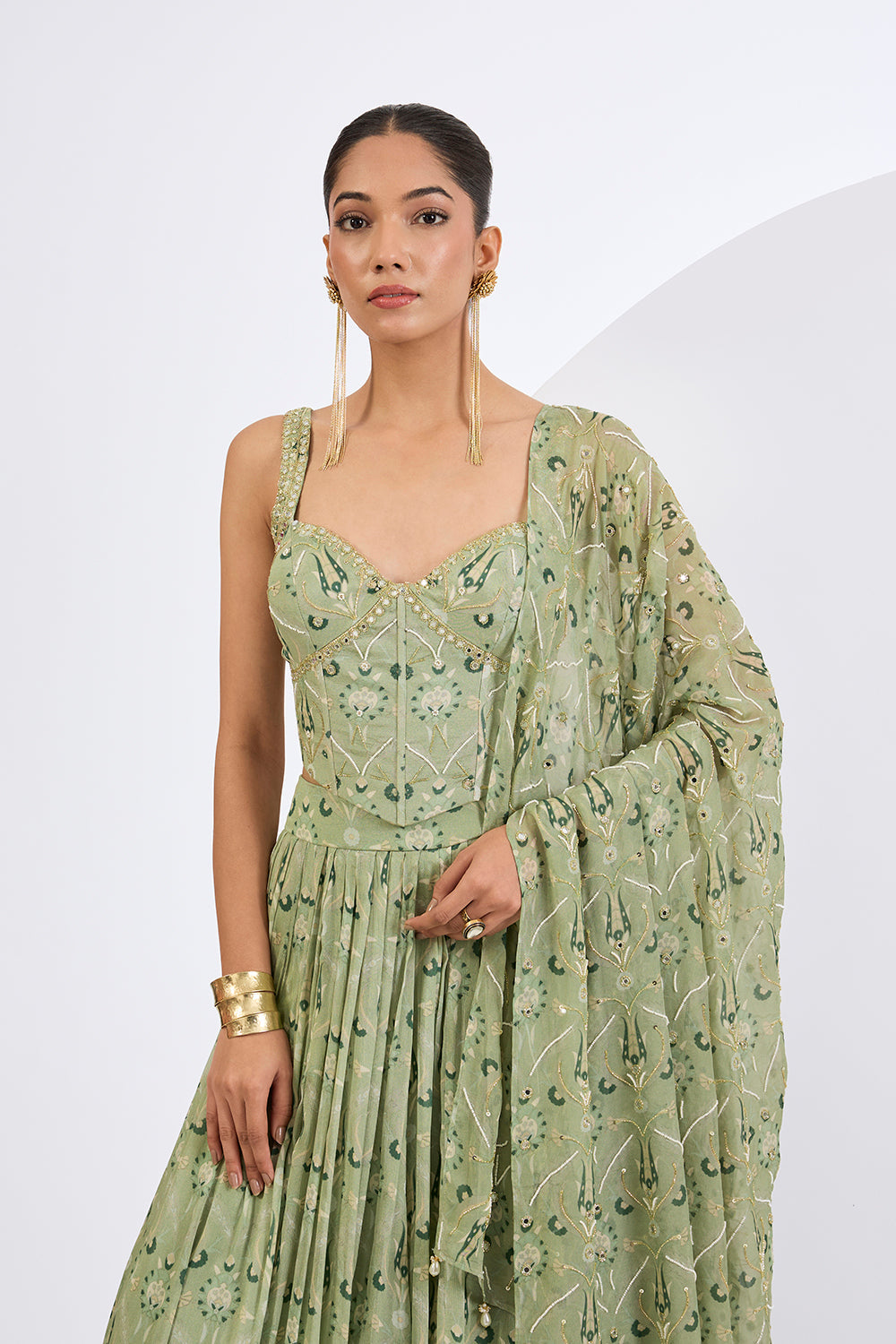 Green Corsett with Lenega and Dupatta