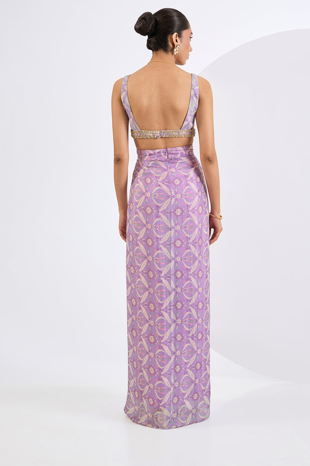 Lilac Printed Cape Skirt Set
