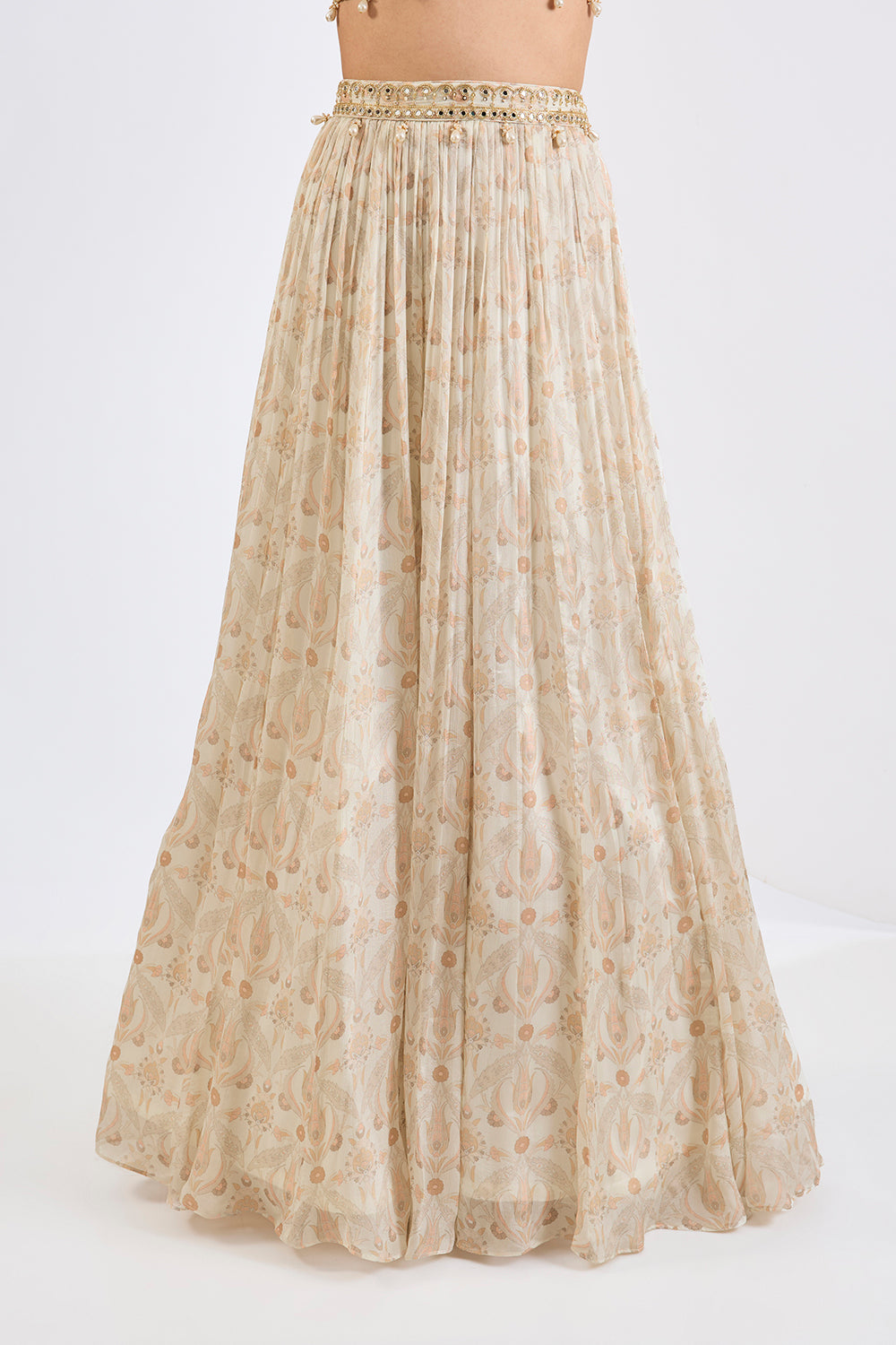 Printed Chinon Chiffon Ivory Lehenga Set with Pure Organza  Dupatta