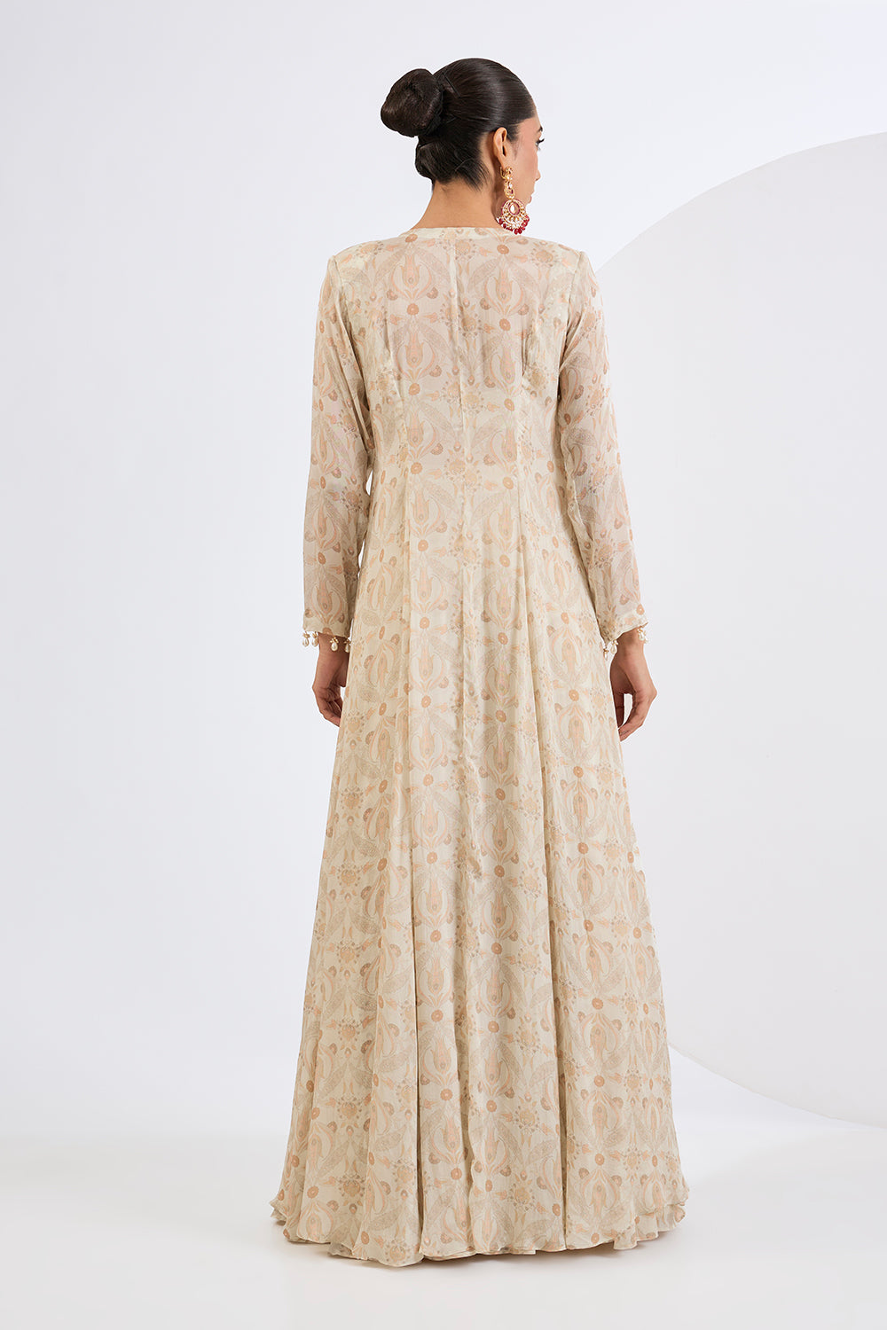 Printed Chinon Chiffon Ivory Sharara Set with Jacket and A Blouse