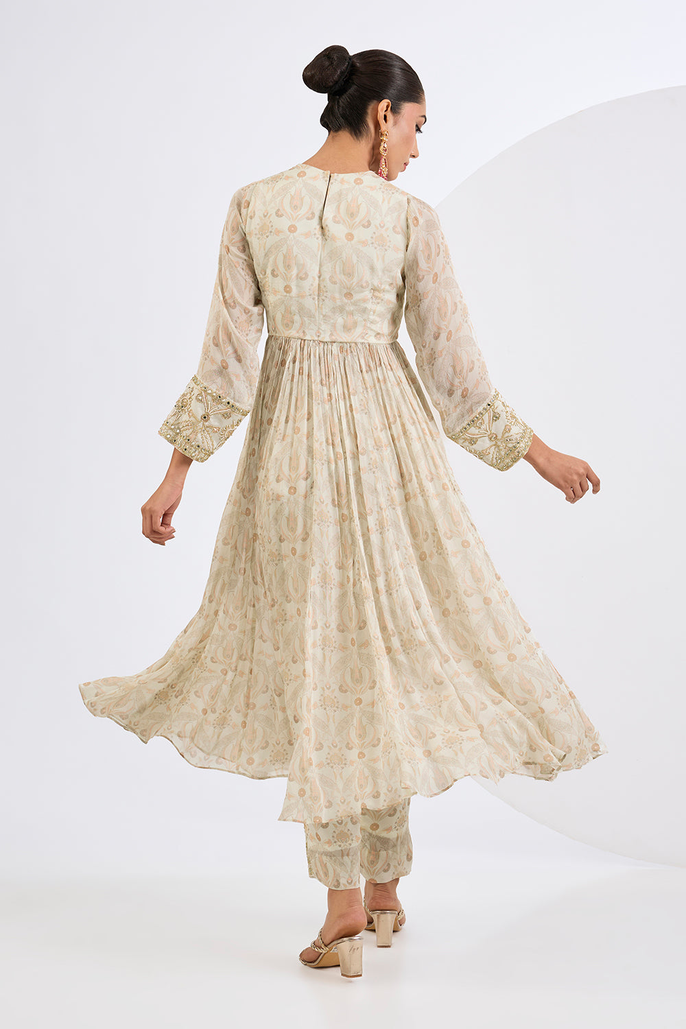 Printed Chinon Chiffon Ivory Anarkali Set with Viscose Chinon  Dupatta