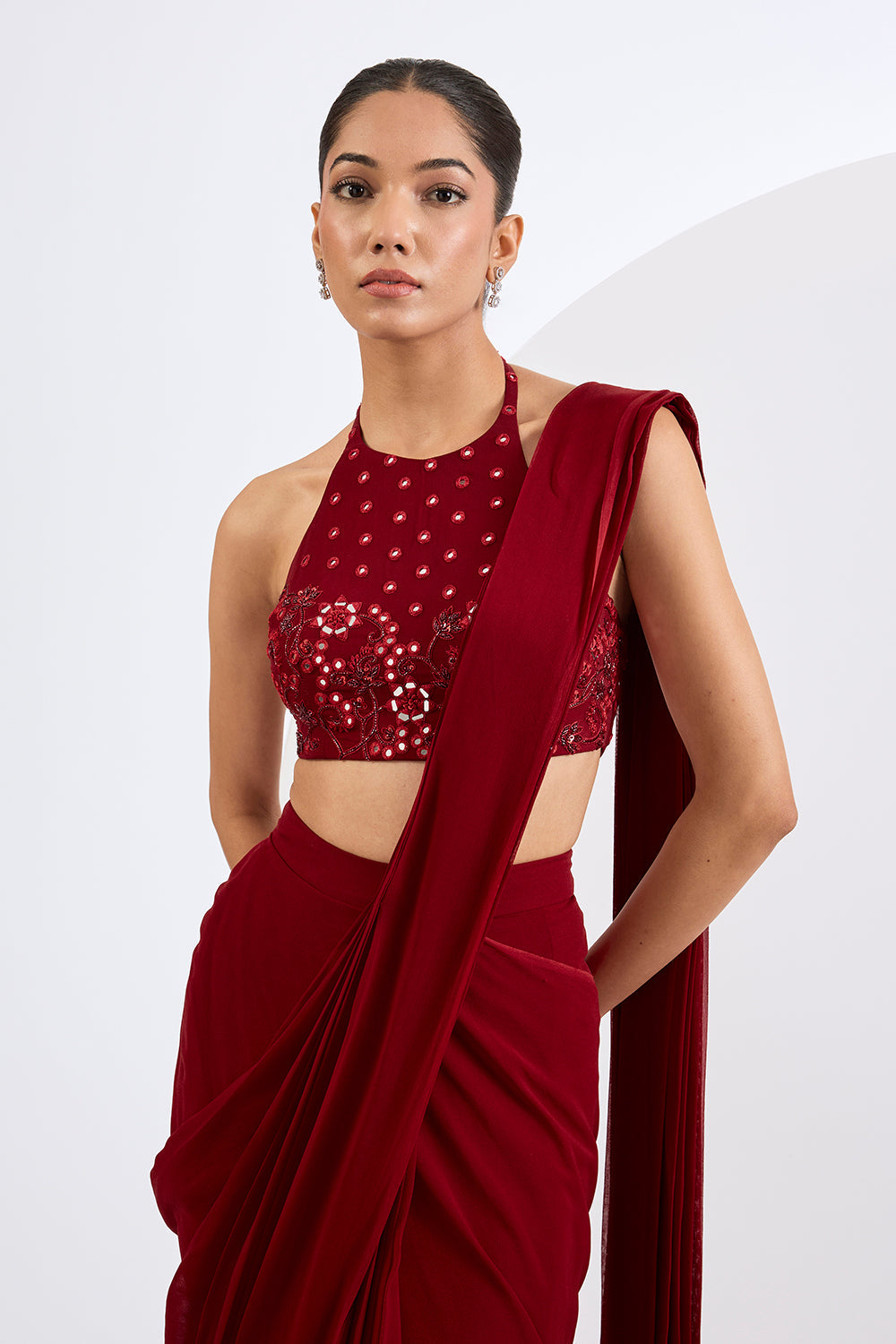 Pre Draped Saree Set with  Heavily Embellished Blouse