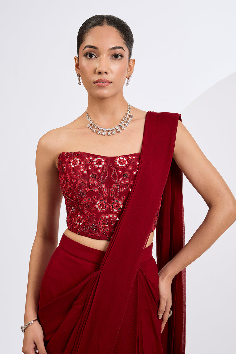 Pre Draped Saree Set with  Heavily Embellished Corset Blouse