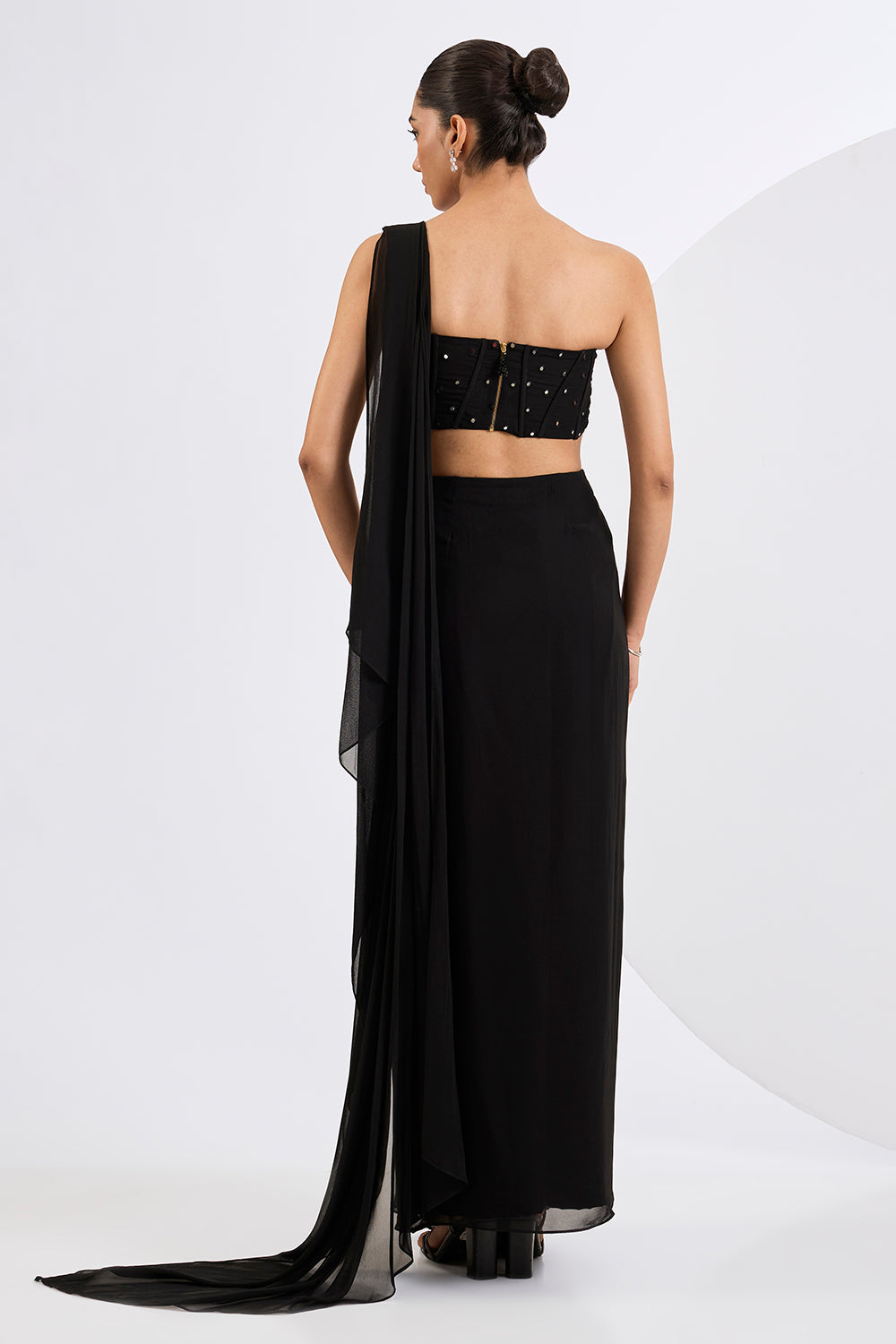 Pre Draped Saree with Embellished Corset