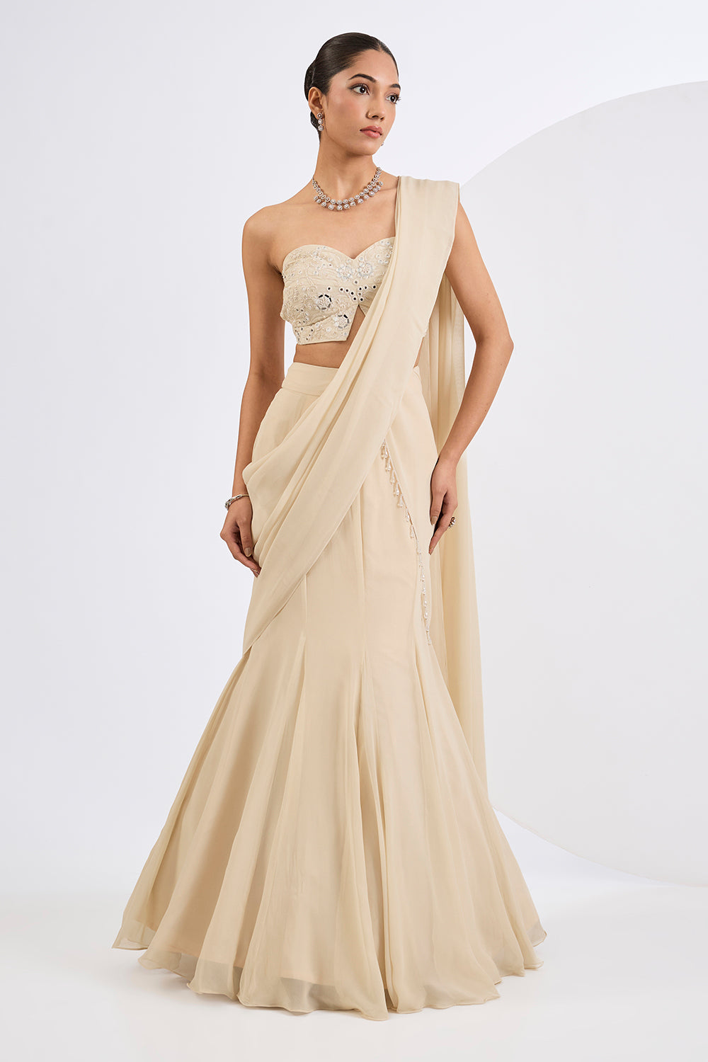 A Fish Cut Lehenga Set  Emellished Tube Top
