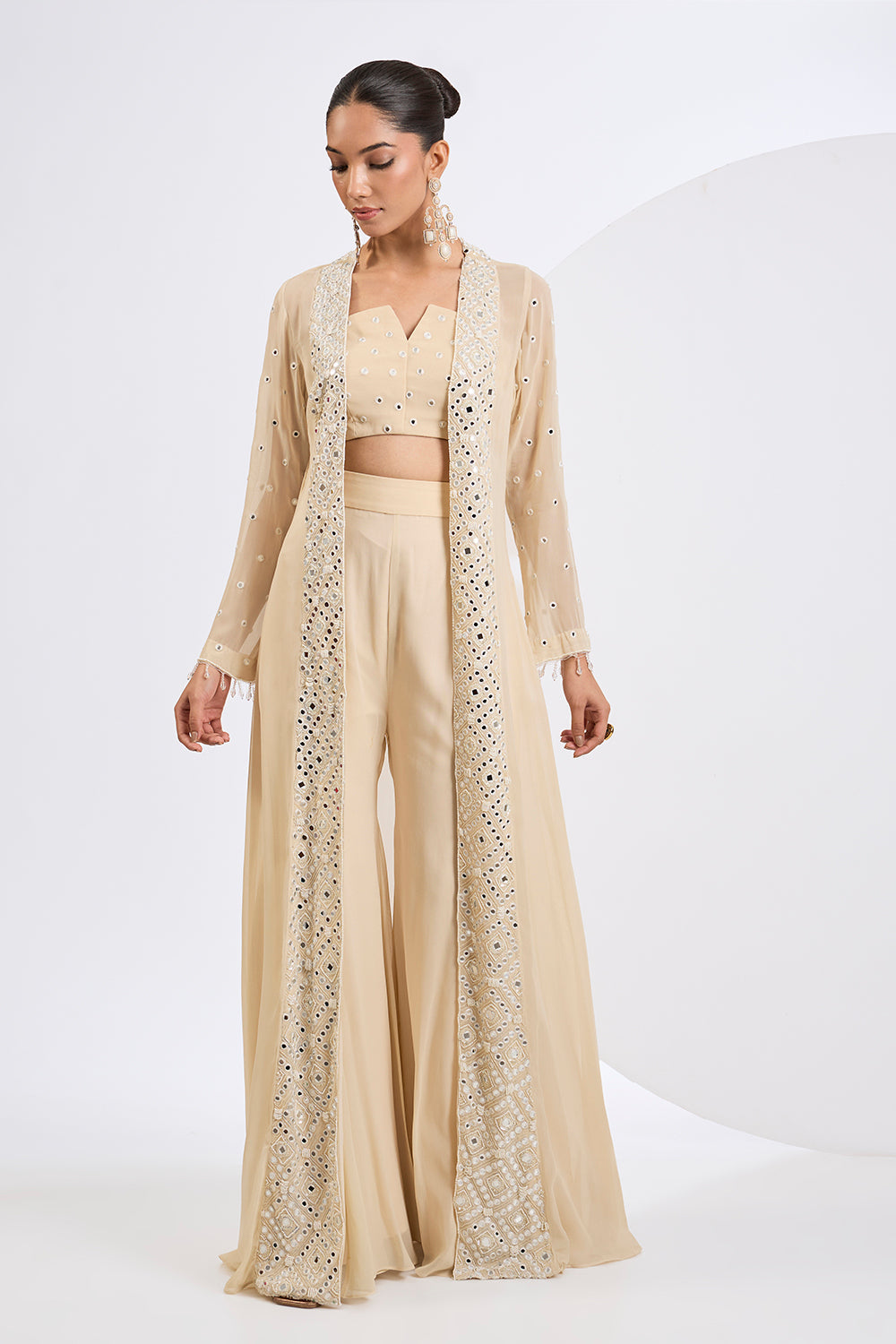 Heavily Embroidered Cape Jacket Set