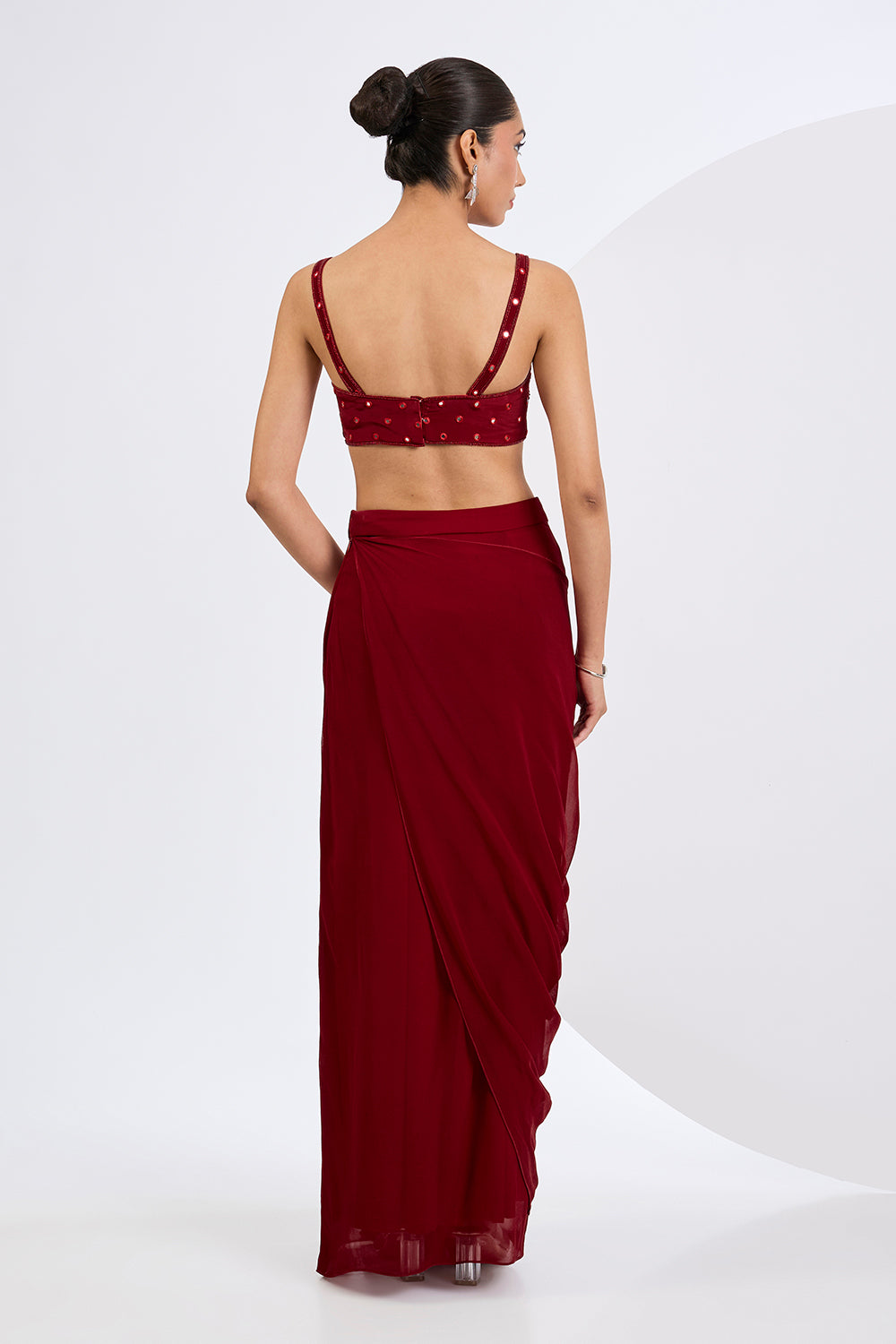 Pre Drape Skirt Set with Embroidered Cape And Blouse