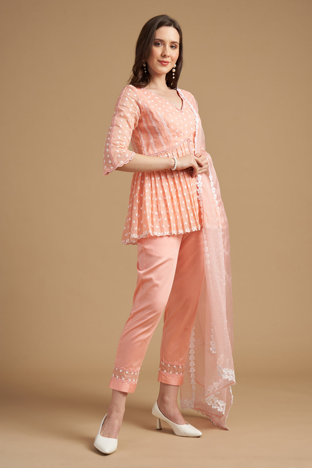 Ivory Thread Embroidered Anarkali Tunic With Pant
