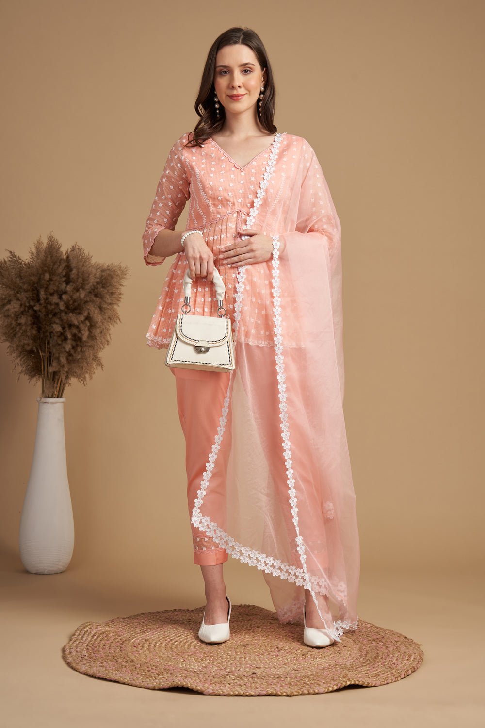 Ivory Thread Embroidered Anarkali Tunic With Pant
