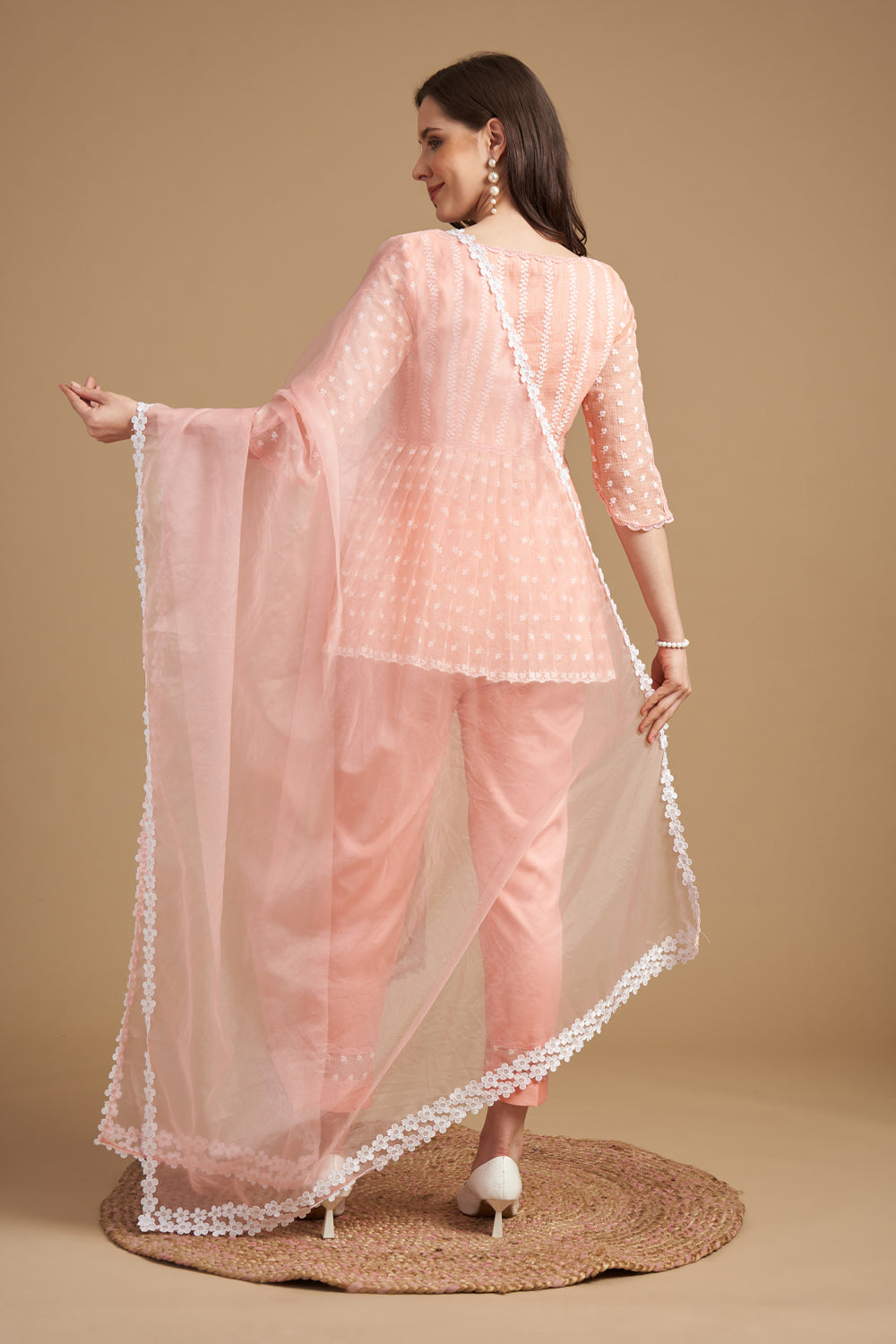 Ivory Thread Embroidered Anarkali Tunic With Pant