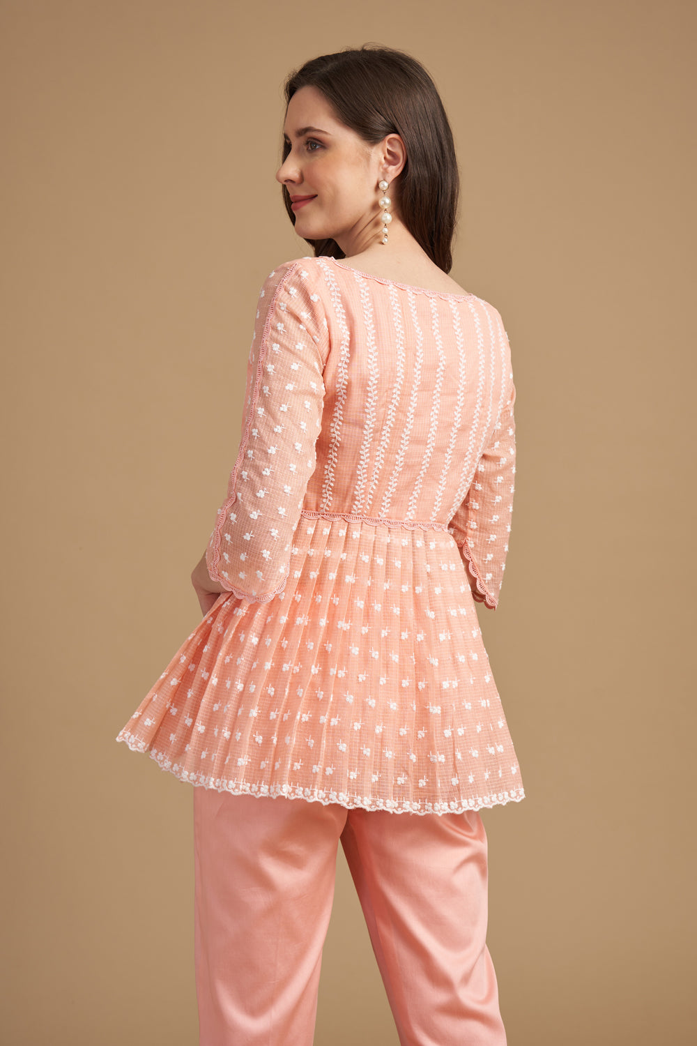 Ivory Thread Embroidered Anarkali Tunic With Pant