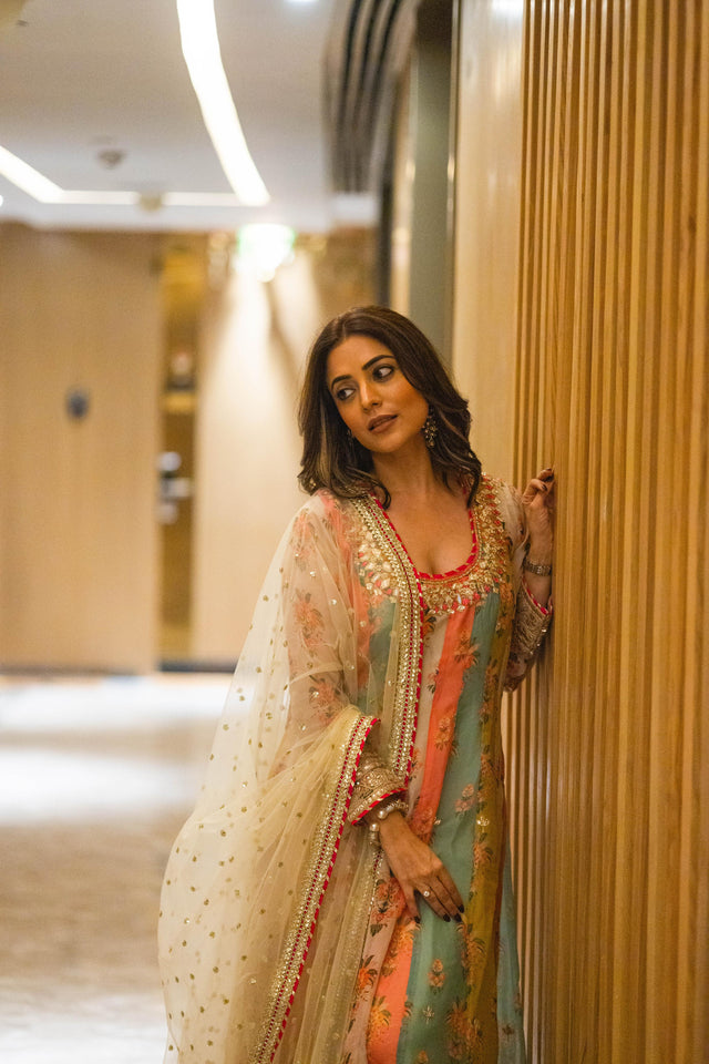 Nisha Aggarwal in Gopi Vaid Printed Anarkali Set Closeup 2