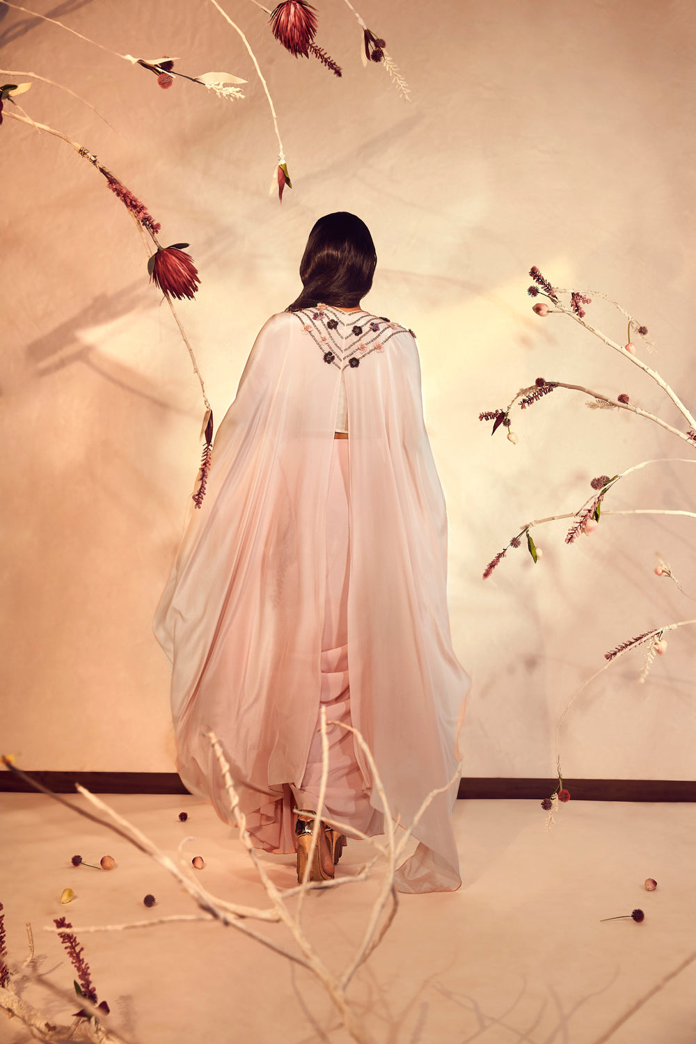 Salmon Pink Co-Ord Set with Skirt And Cape