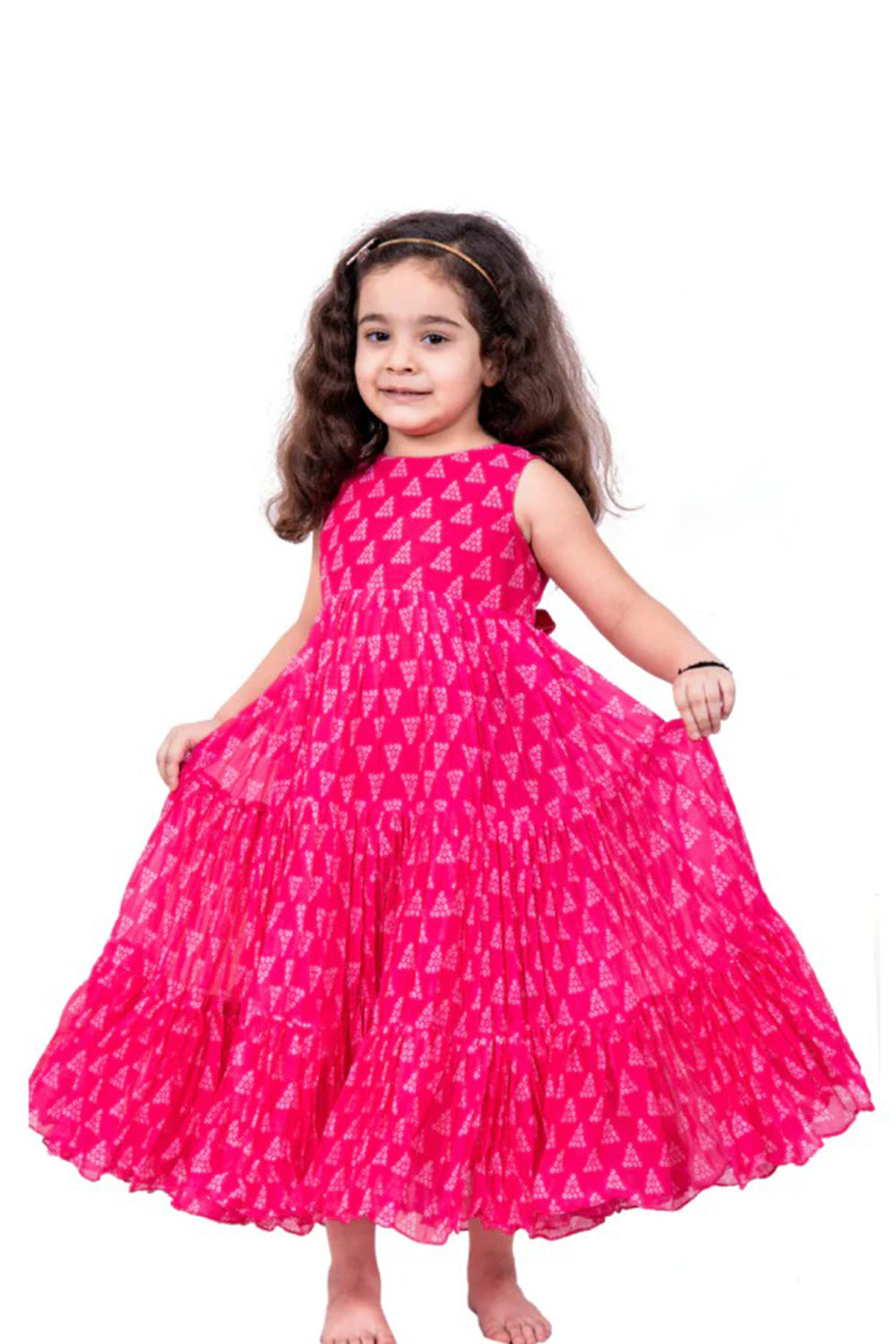 PINK BANDHANI FLOWY DRESS