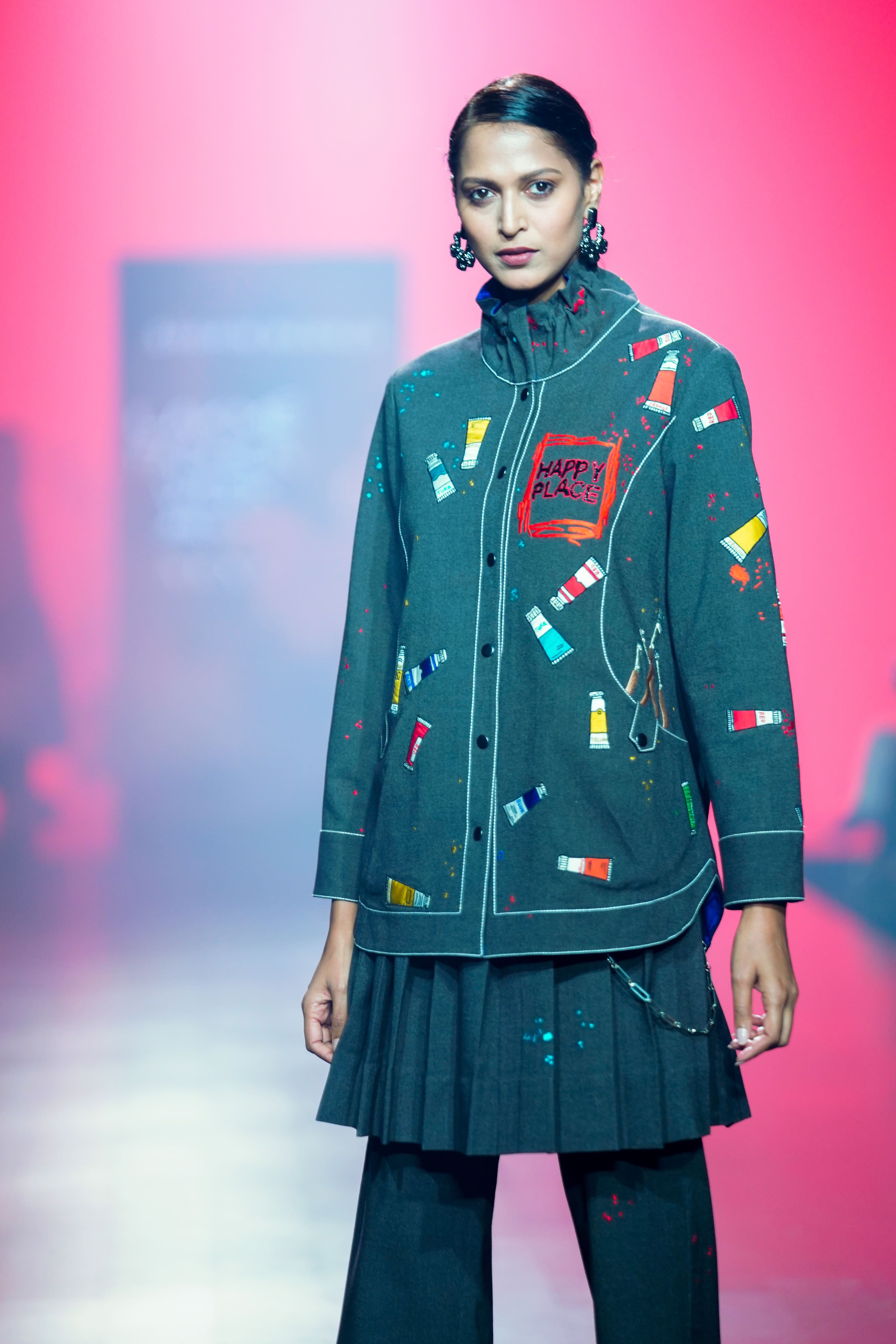Pleated Skirt Of Paint Brush Shirt Jacket