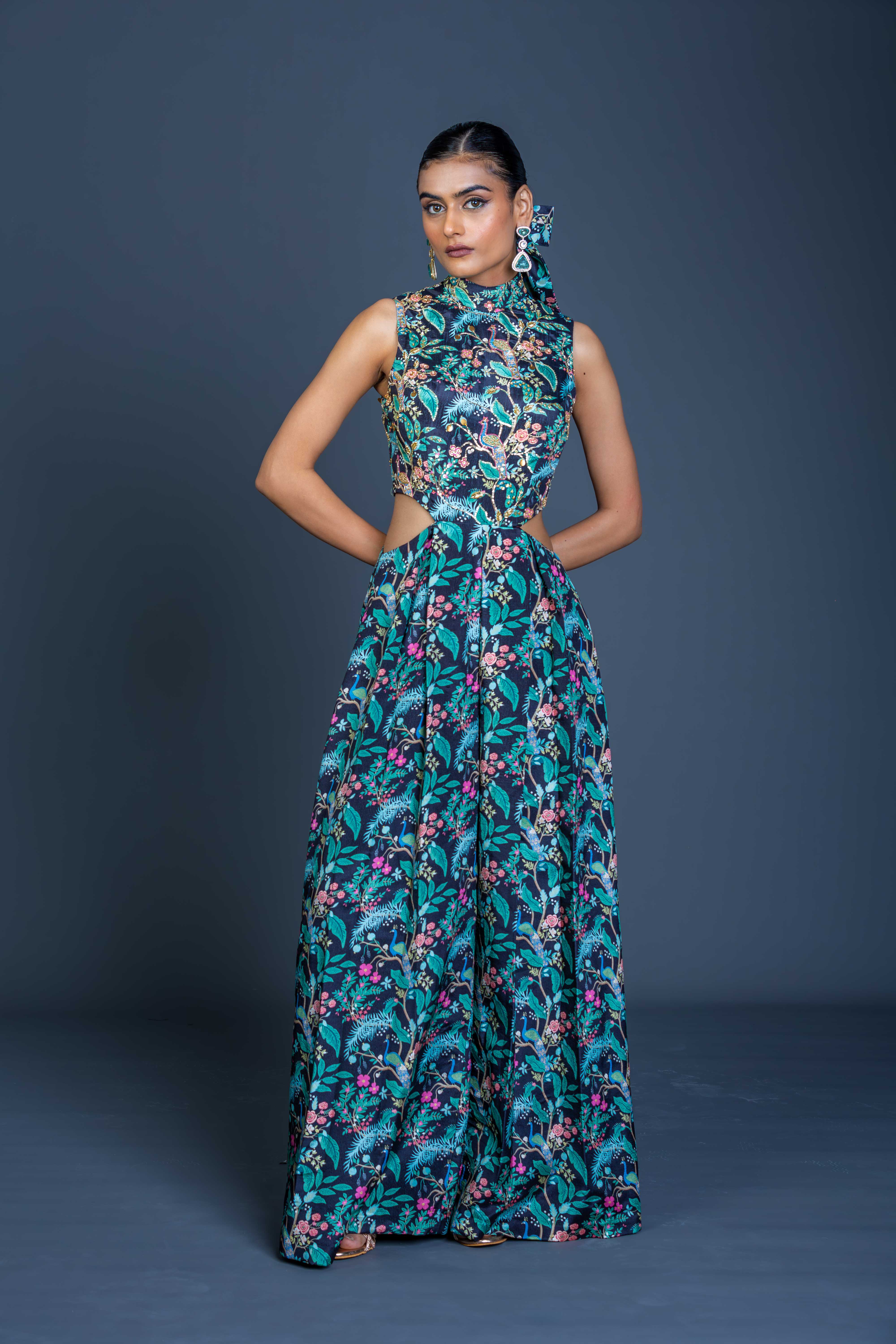 Peacock Mirage Cutout Jumpsuit