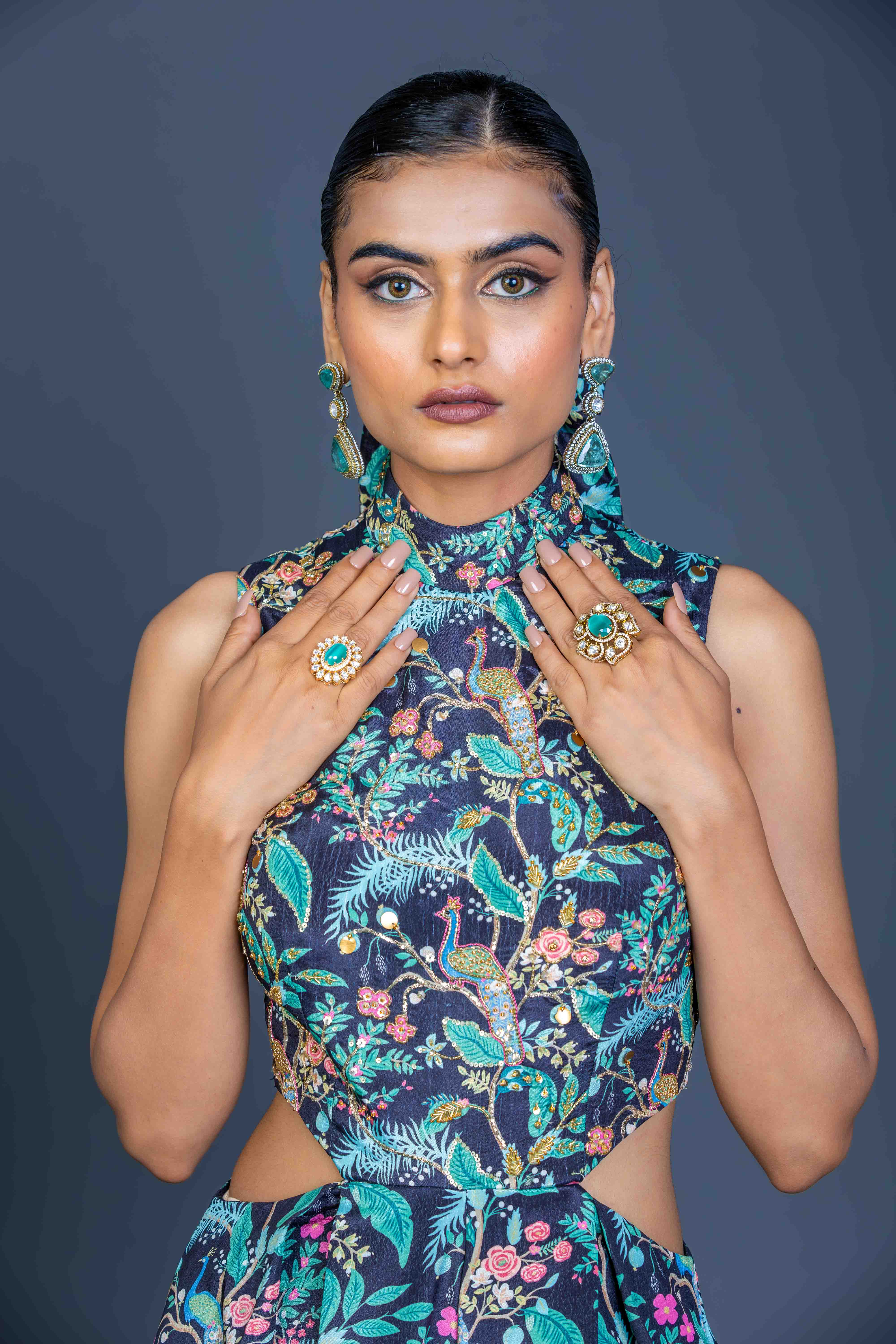 Peacock Mirage Cutout Jumpsuit