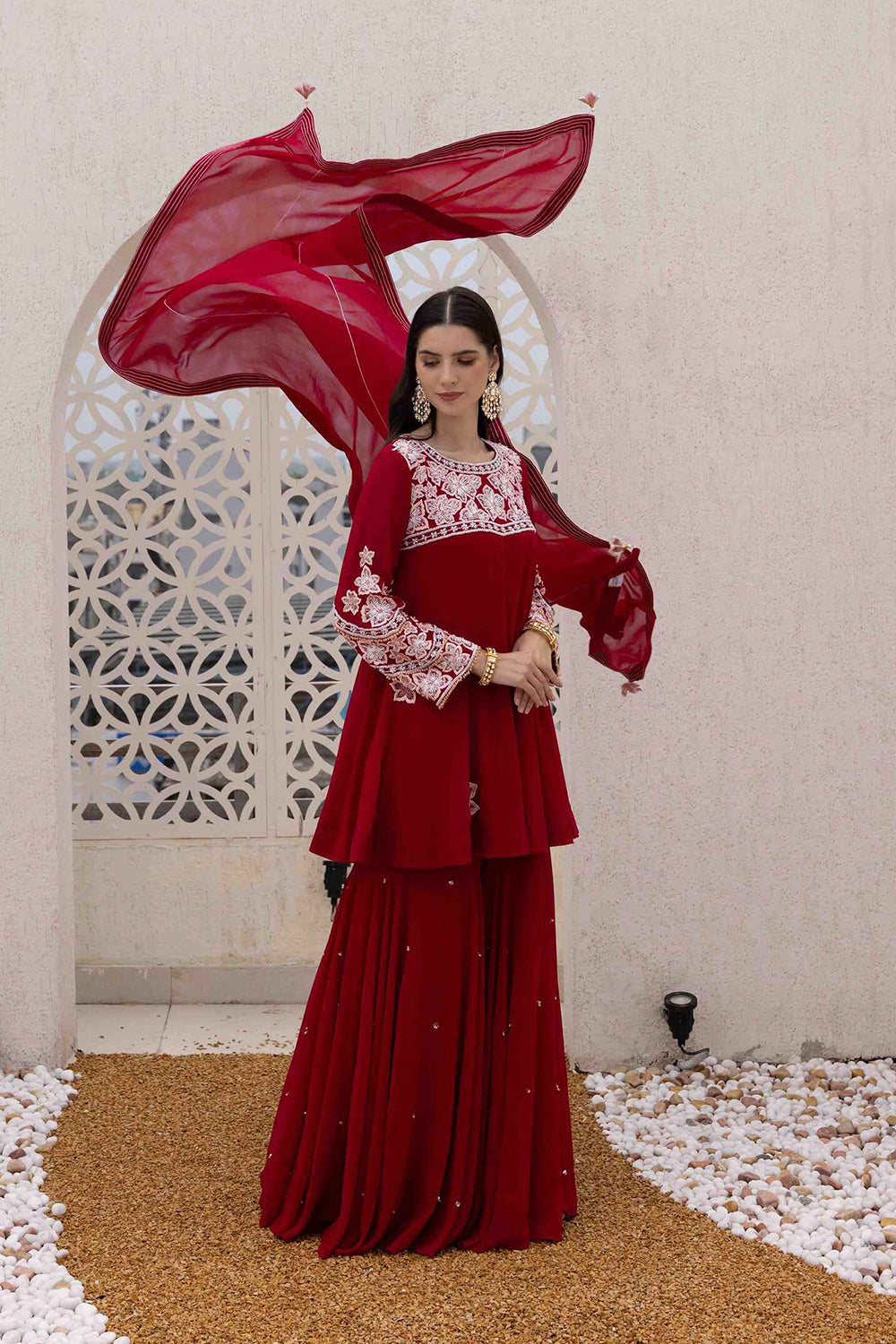 Phool Peplum Short Kurta With Sharara