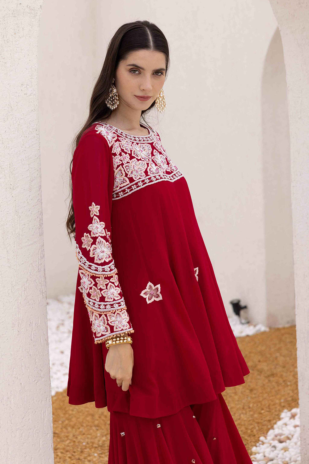 Phool Peplum Short Kurta With Sharara