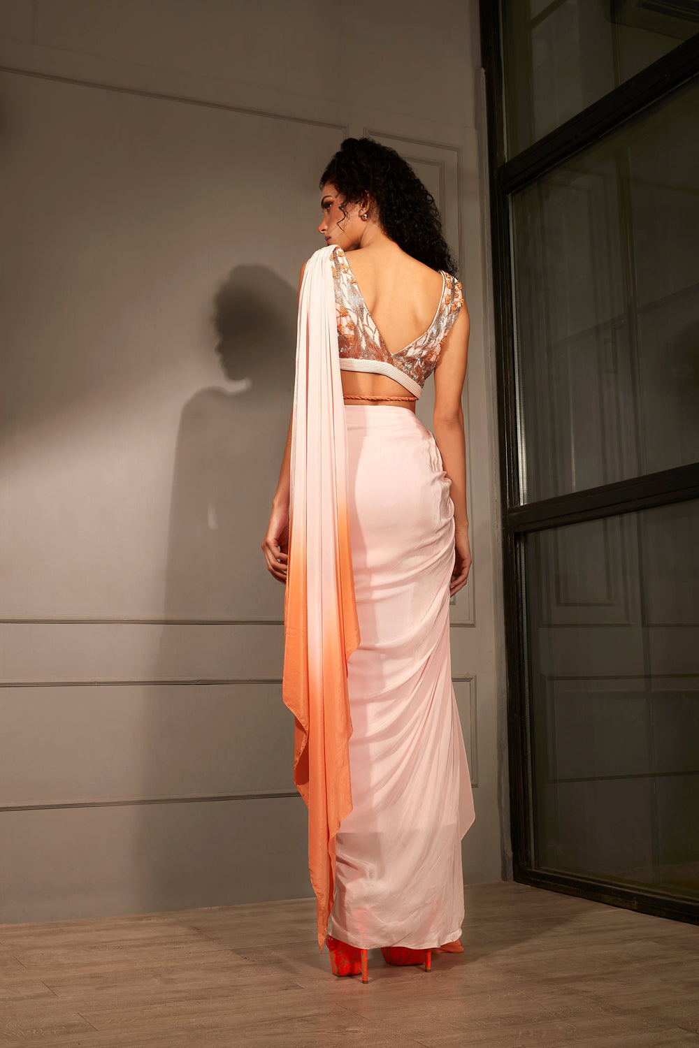 Pink Pre-Draped Saree