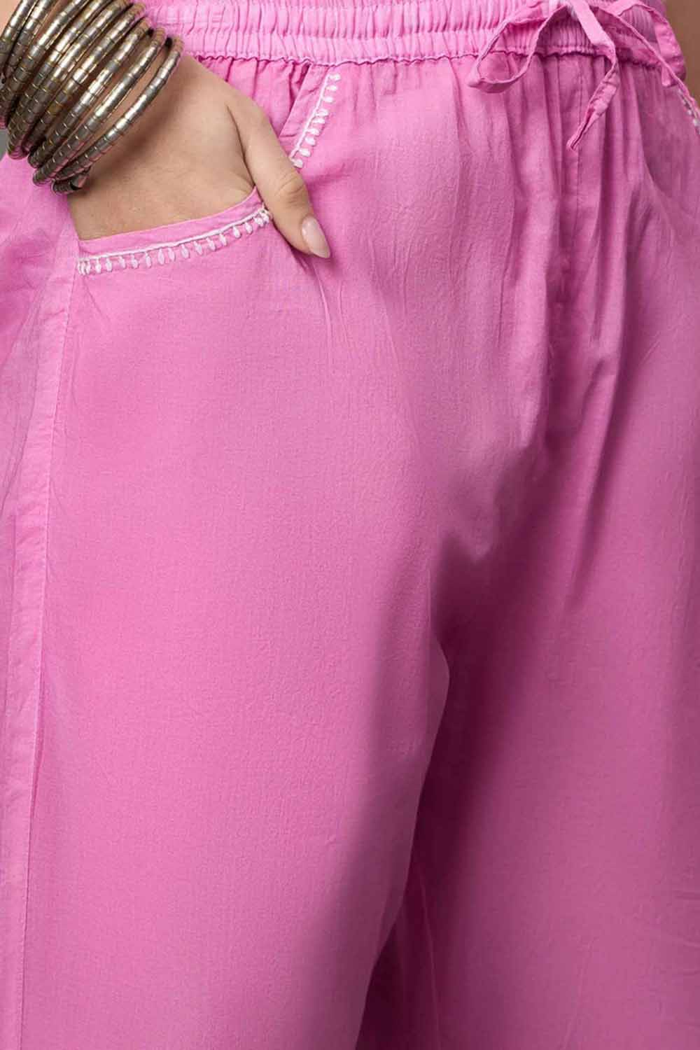 Rose Pink Cotton Cord Set with Chikankari – Set of 2