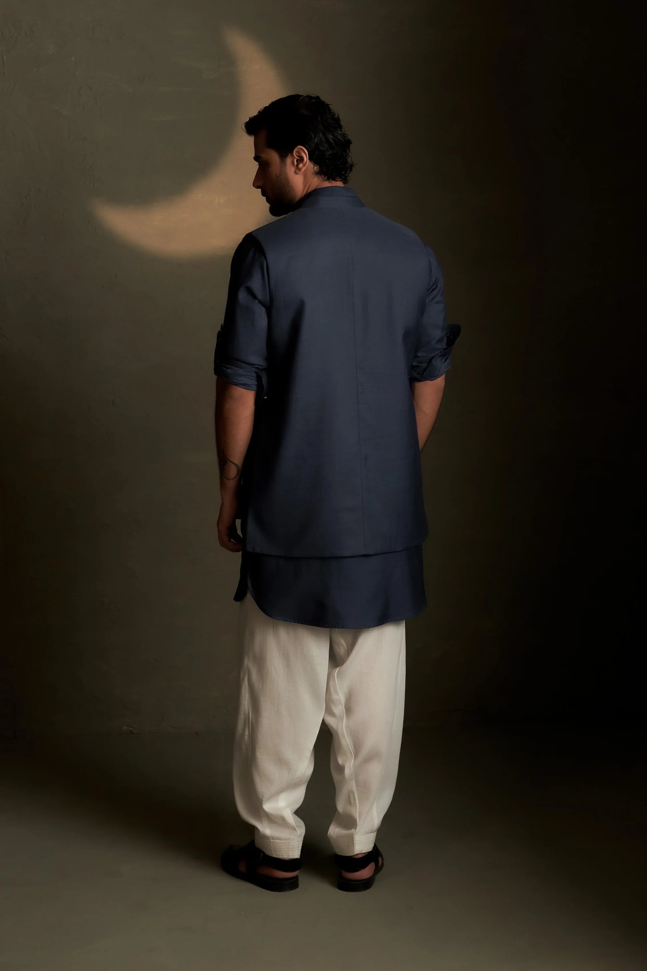 Blue Dusk Pathani Kurta with Long Jacket